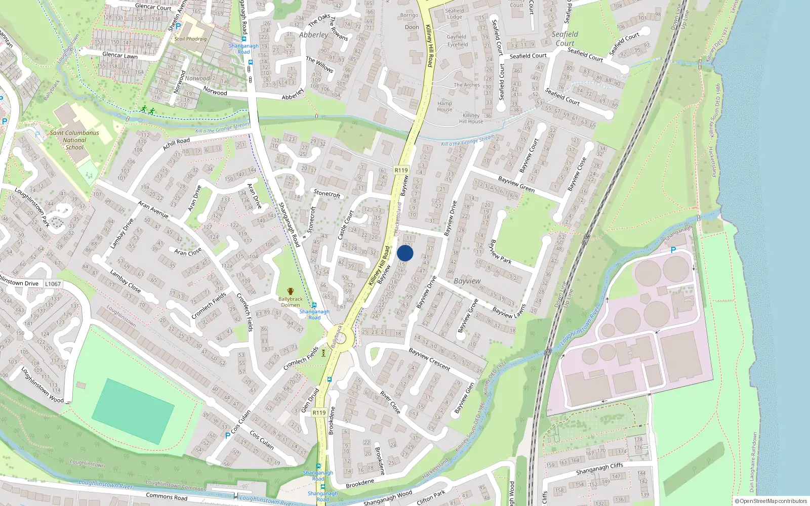 Overhead map showing the location of 13 Bayview Bungalows, Killiney Hill Road, Killiney