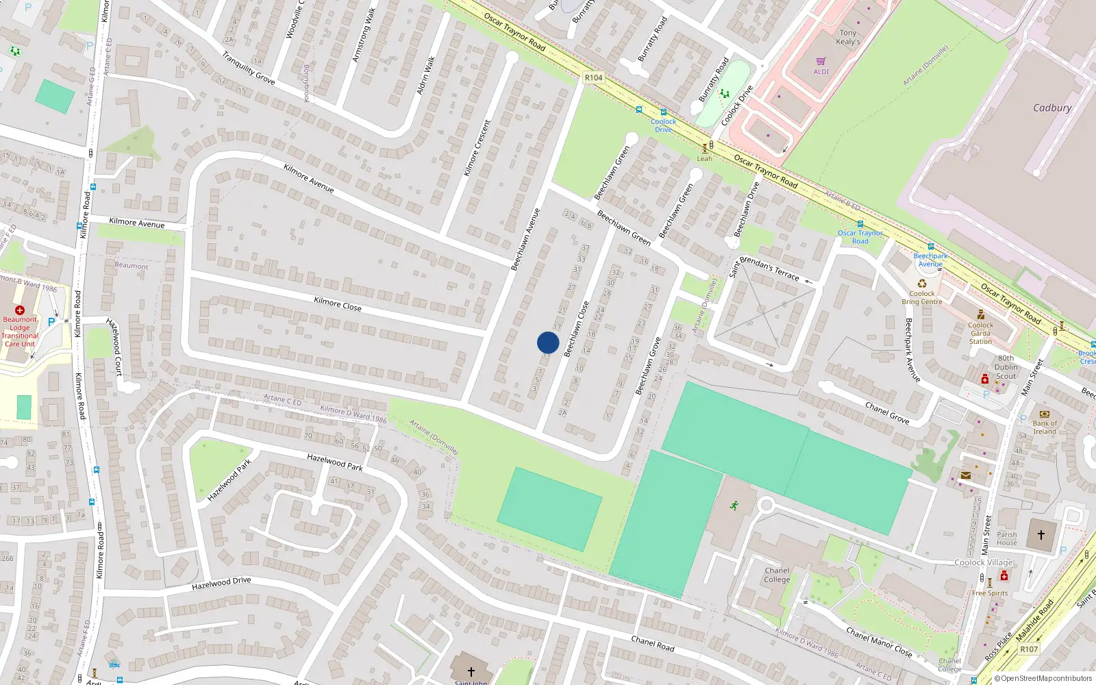 Overhead map showing the location of 13 Beechlawn Close, Coolock, Dublin 5