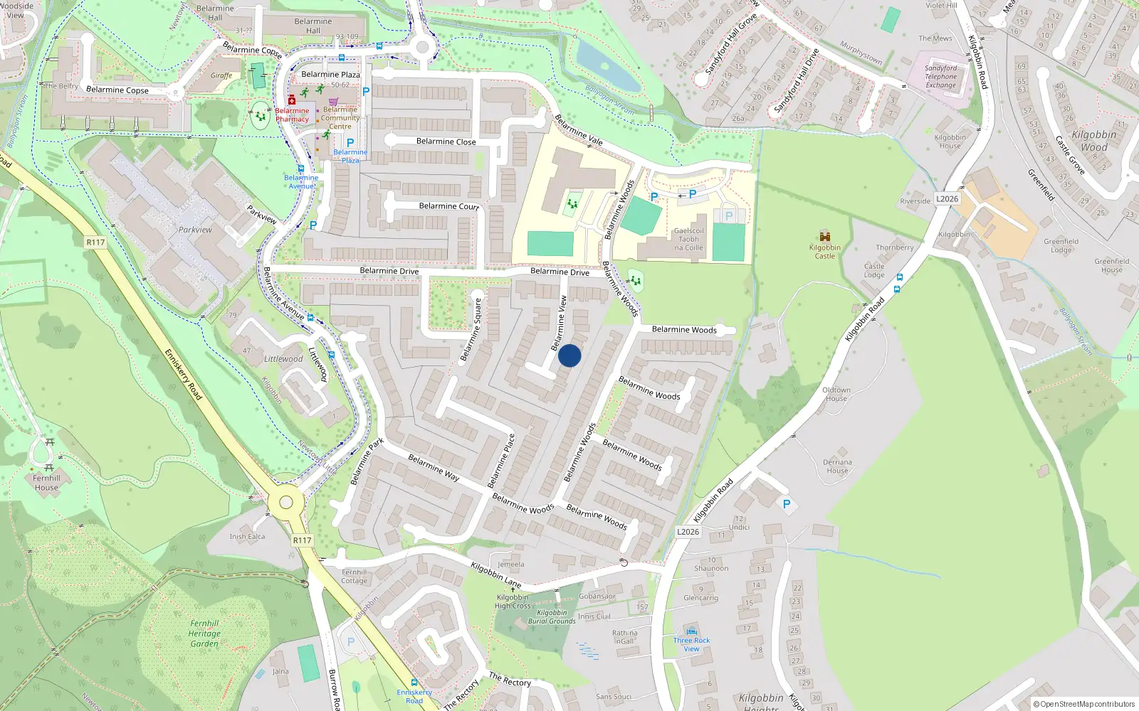Overhead map showing the location of 13 Belarmine View, Stepaside