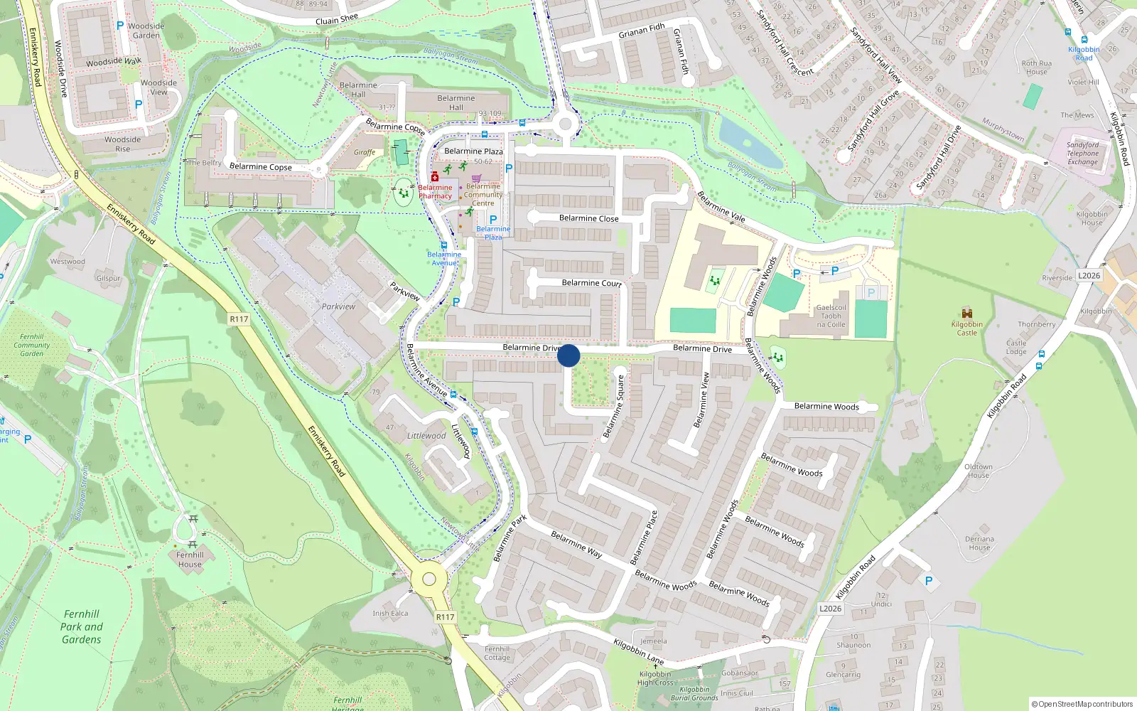 Overhead map showing the location of 13 Belermine Grove, Belermine Woods, Stepaside