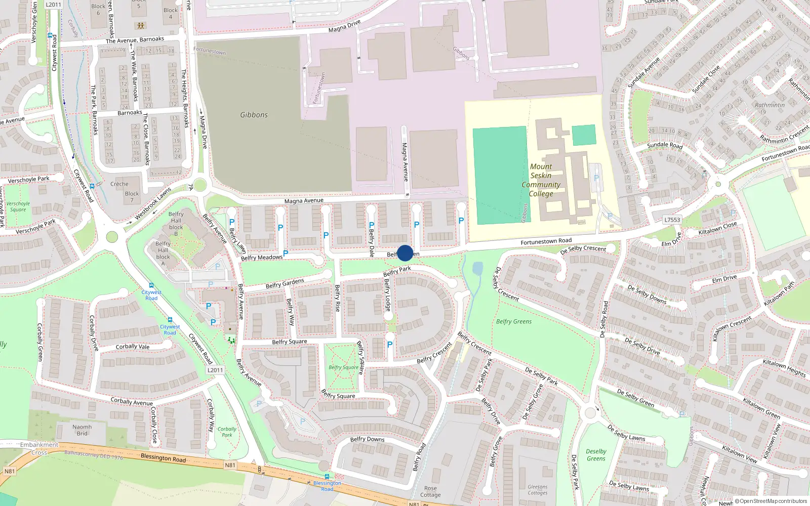 Overhead map showing the location of 13 Belfry Green, Dublin