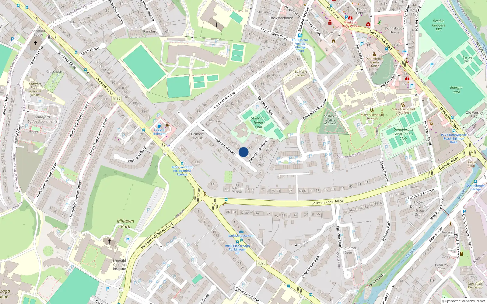 Overhead map showing the location of 13 Belmont Gardens, Donnybrook