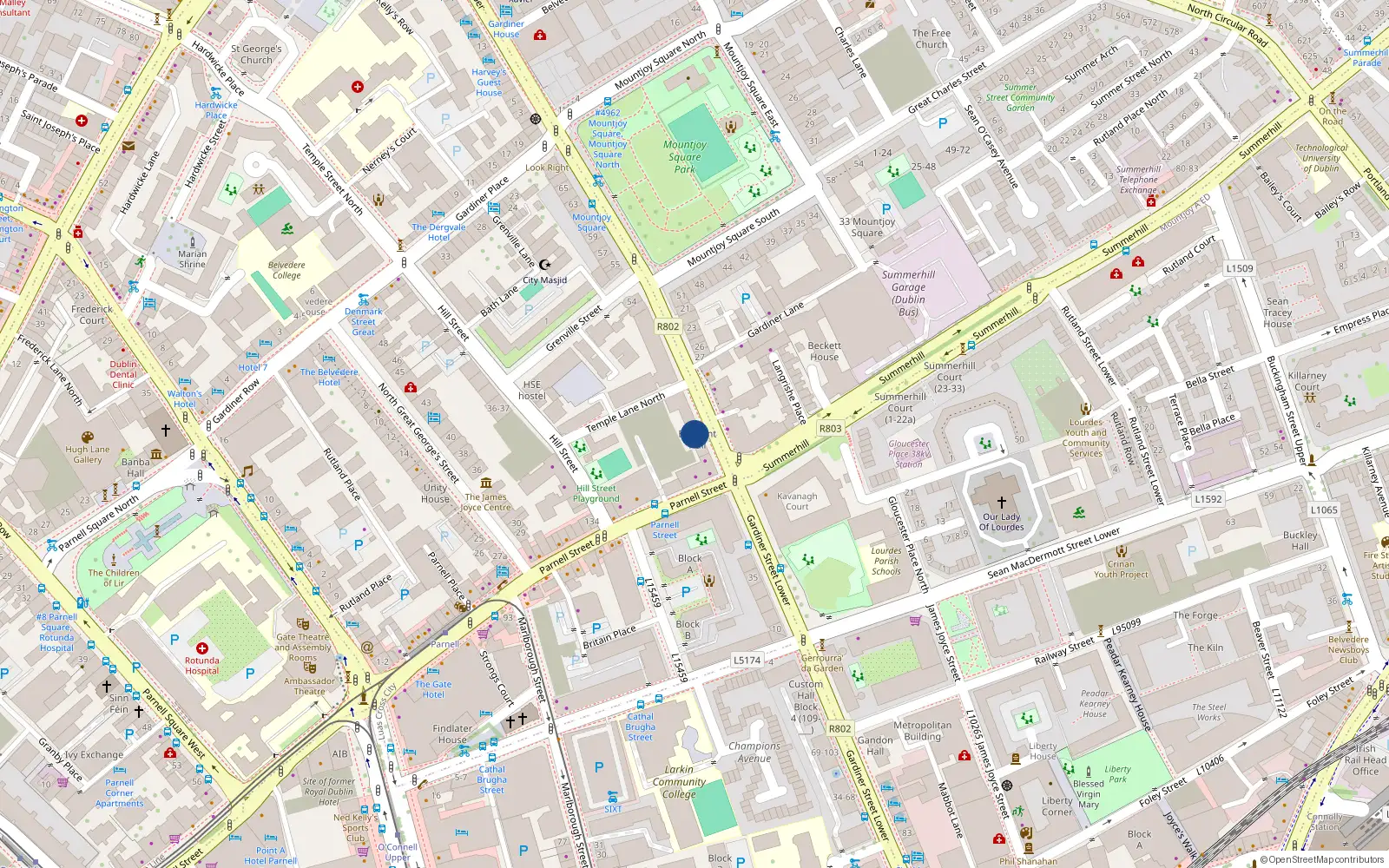 Overhead map showing the location of 13 Belmont Hall, Gardiner Street Middle, Dublin 1