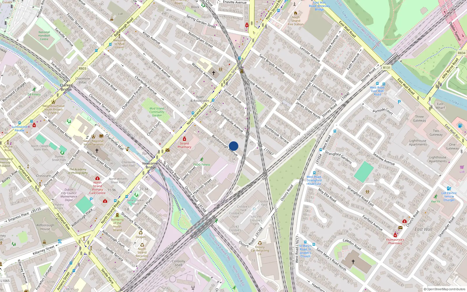 Overhead map showing the location of 13 Bessborough Avenue, Dublin 3