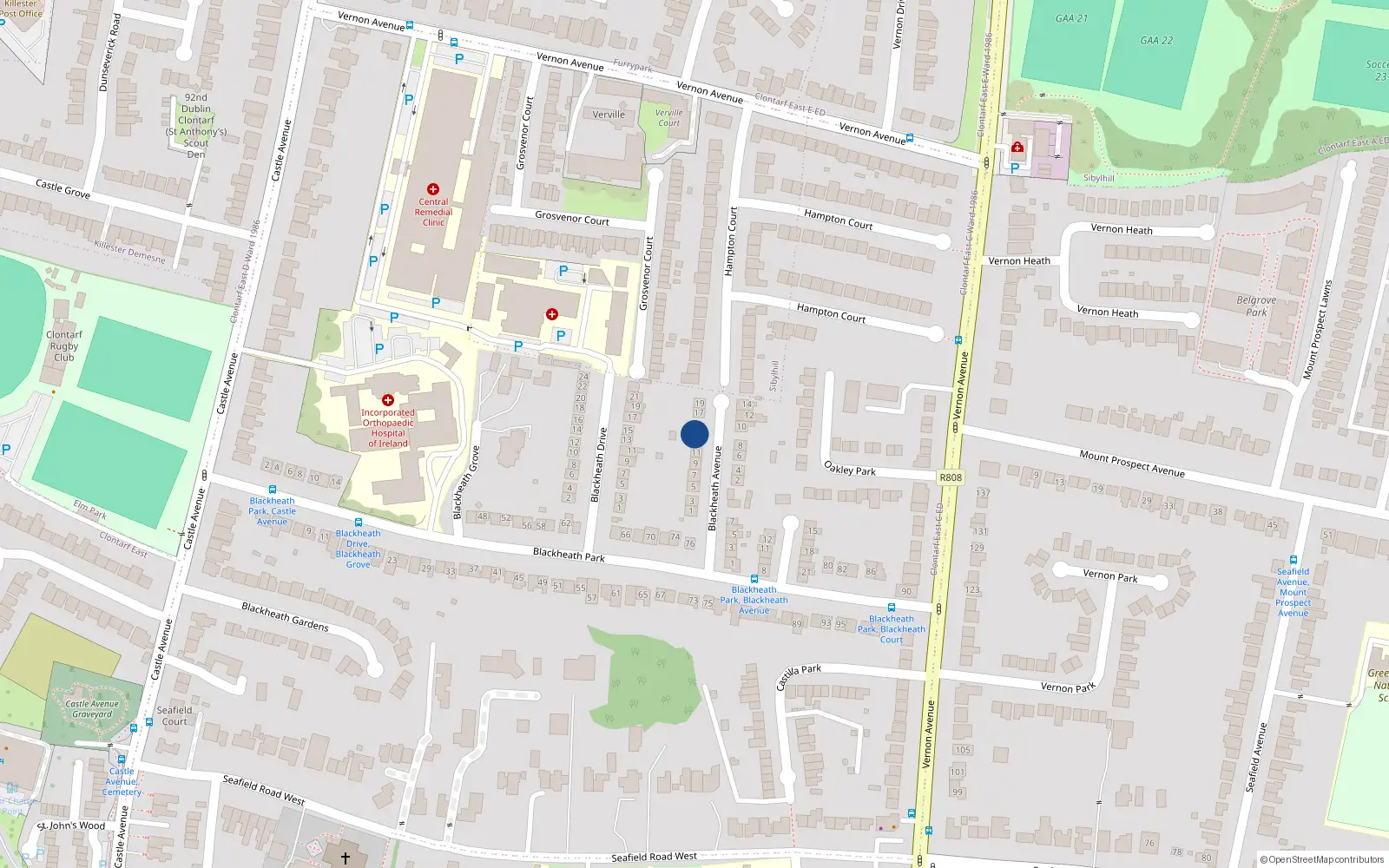 Overhead map showing the location of 13 Blackheath Avenue, Dublin 3
