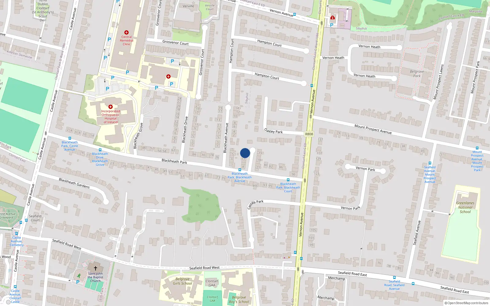 Overhead map showing the location of 13 Blackheath Court, Dublin 3