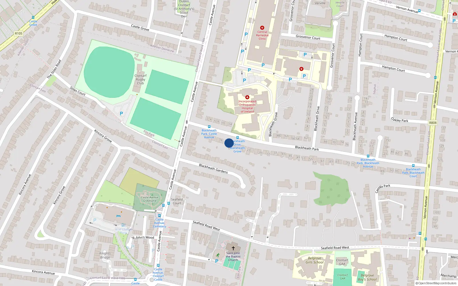 Overhead map showing the location of 13 Blackheath Park, Dublin 3