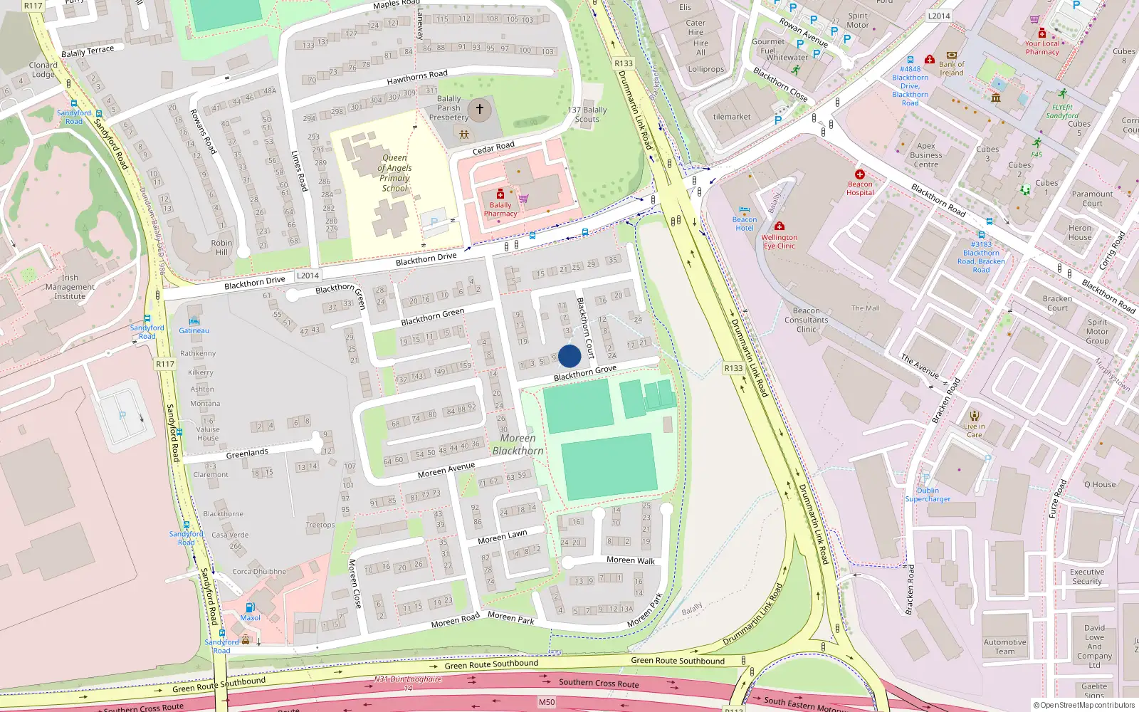 Overhead map showing the location of 13 Blackthorn Grove, Dublin 16