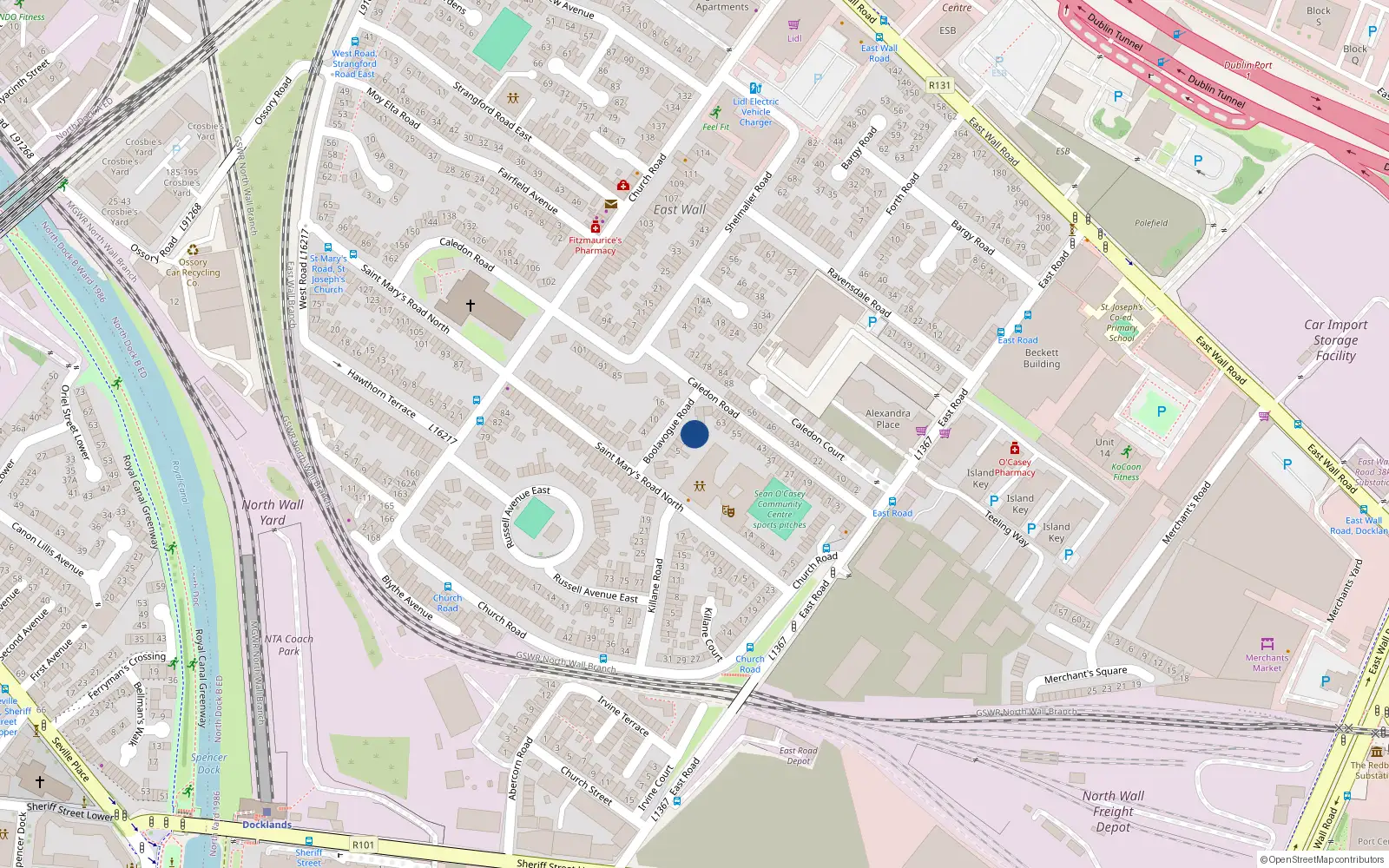 Overhead map showing the location of 13 Boolavogue Road, Dublin 3