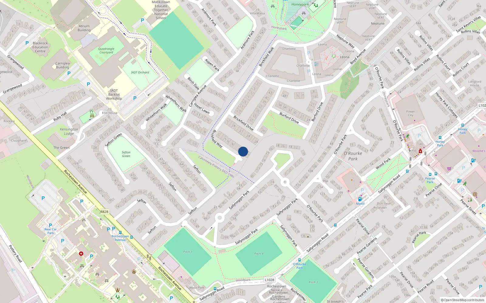 Overhead map showing the location of 13 Brickfield Way, Honeypark, Dun Laoghaire