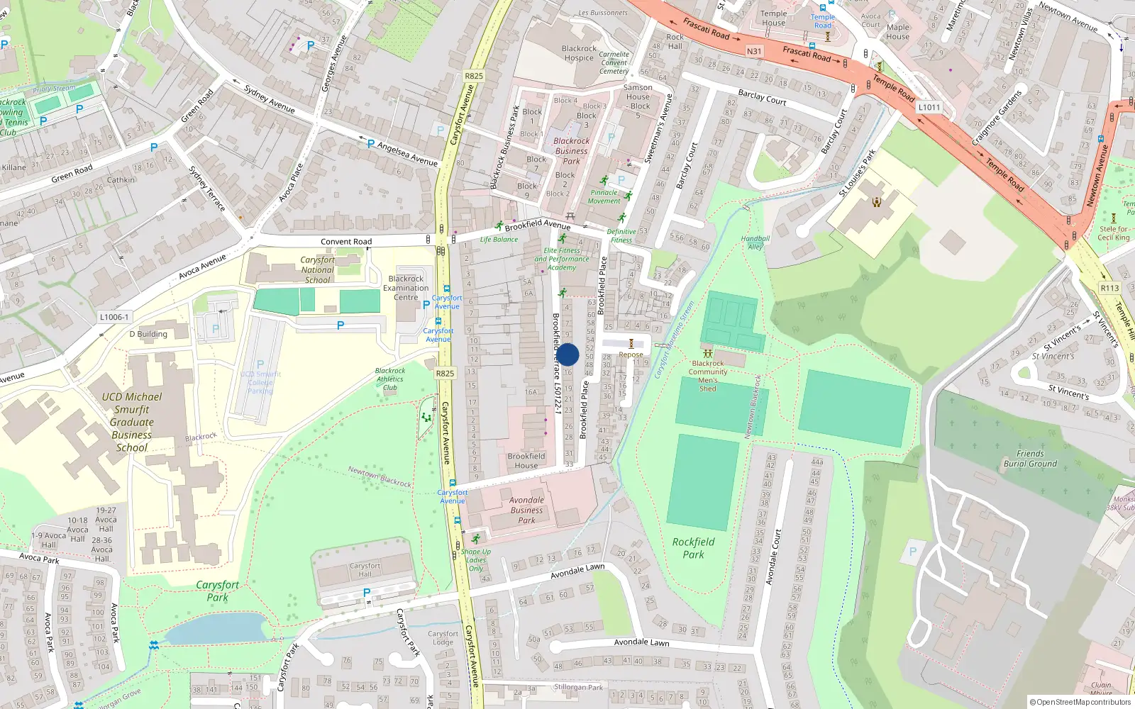 Overhead map showing the location of 13 Brookfield Terrace, Blackrock