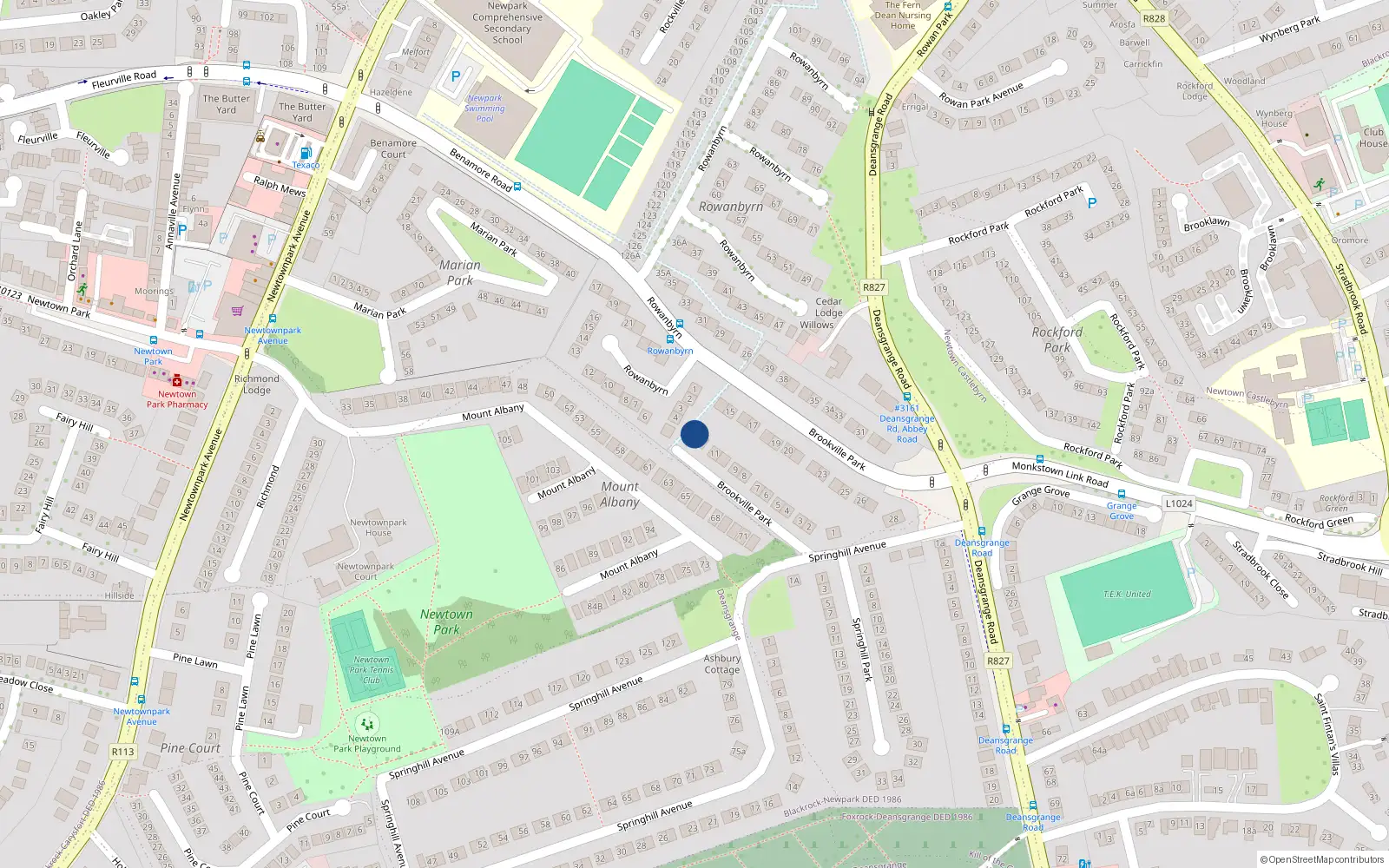 Overhead map showing the location of 13 Brookville Park, Blackrock