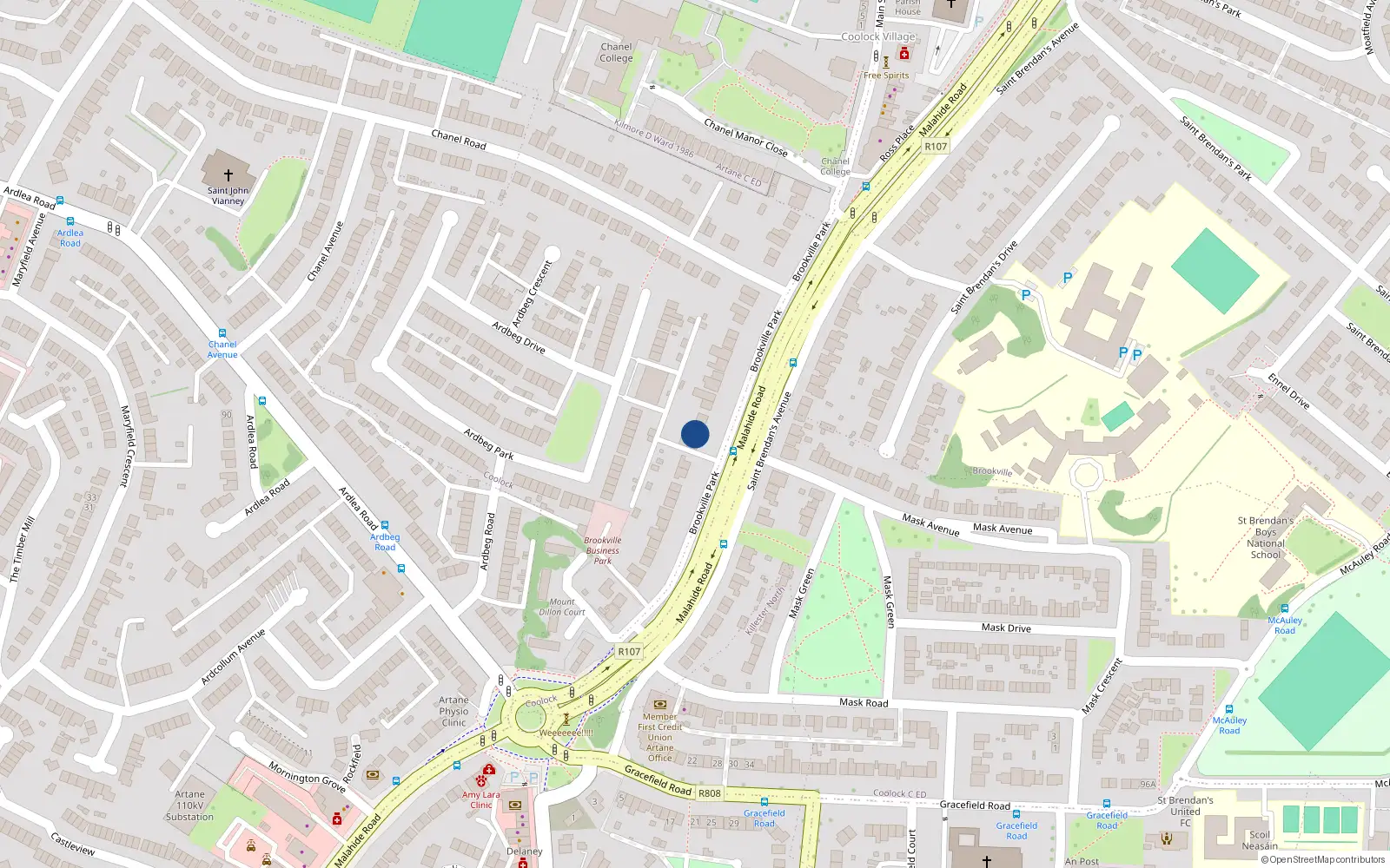 Overhead map showing the location of 13 Brookville Park, Dublin 5