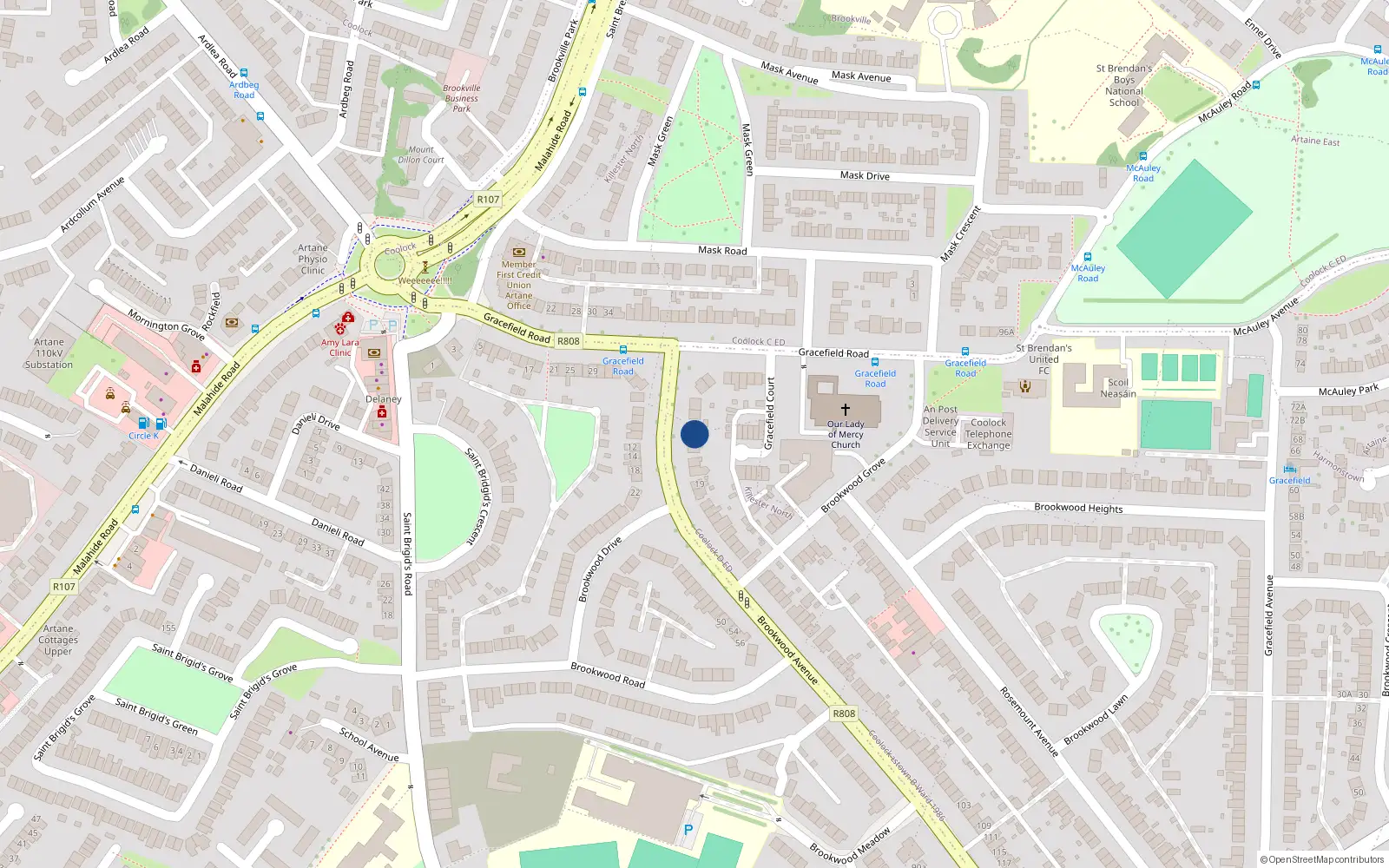 Overhead map showing the location of 13 Brookwood Avenue, Dublin 5