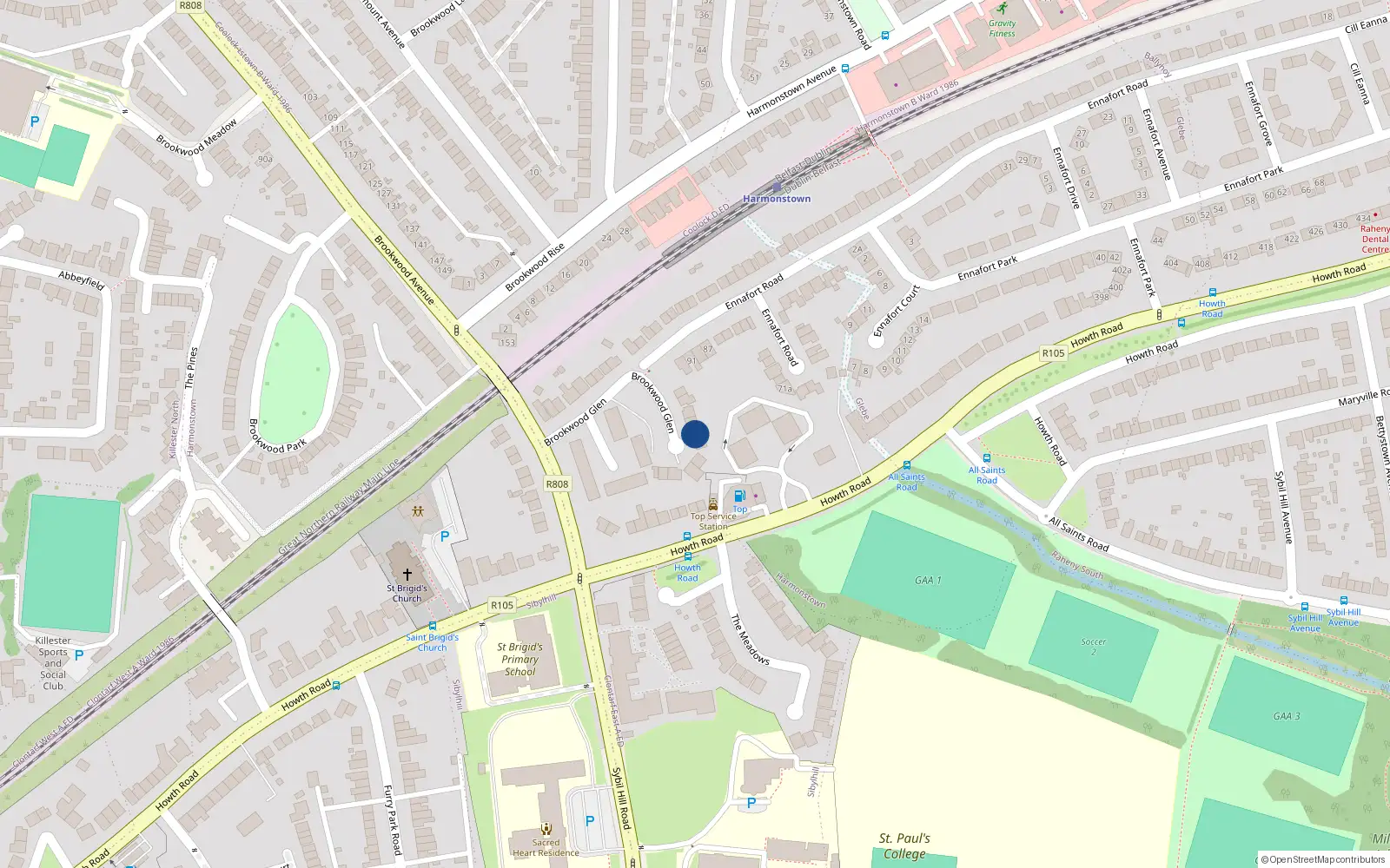 Overhead map showing the location of 13 Brookwood Glen, Raheny, Dublin 5