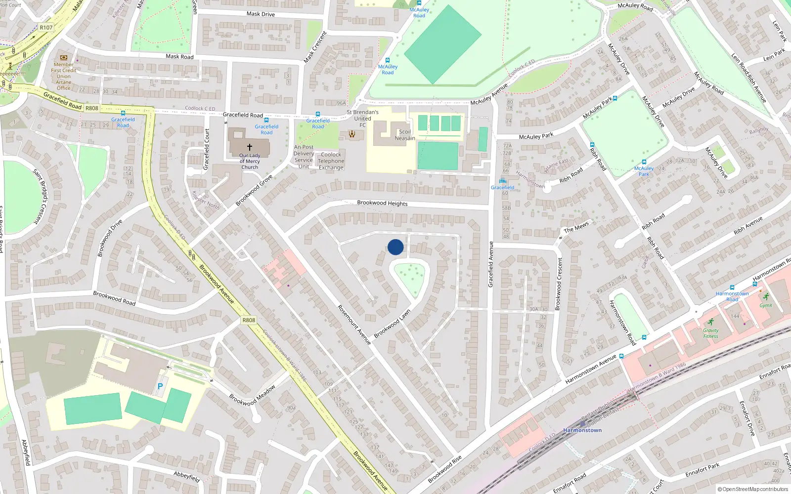 Overhead map showing the location of 13 Brookwood Lawn, Dublin 5