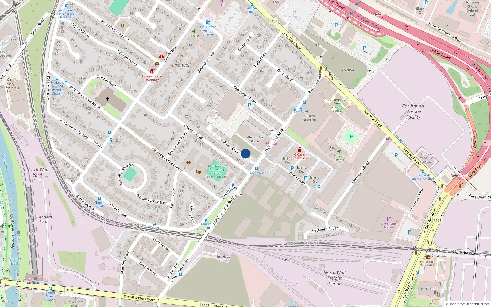 Overhead map showing the location of 13 Caledon Court, Eastwall, Dublin 3