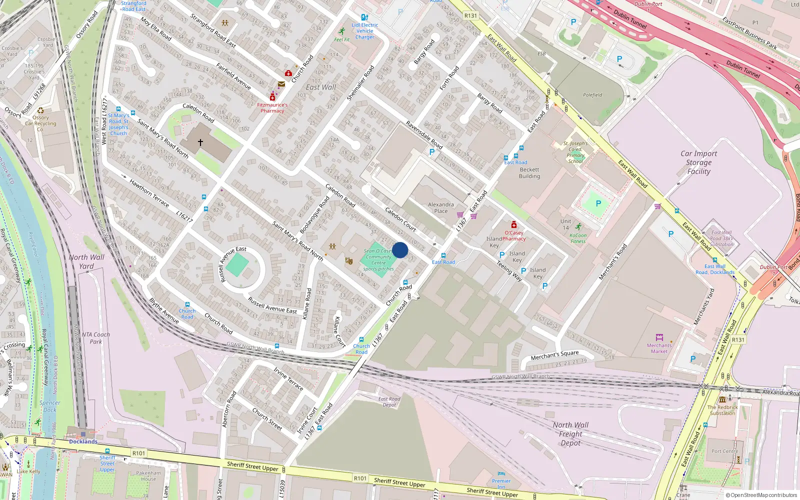 Overhead map showing the location of 13 Caledon Road, Dublin 3