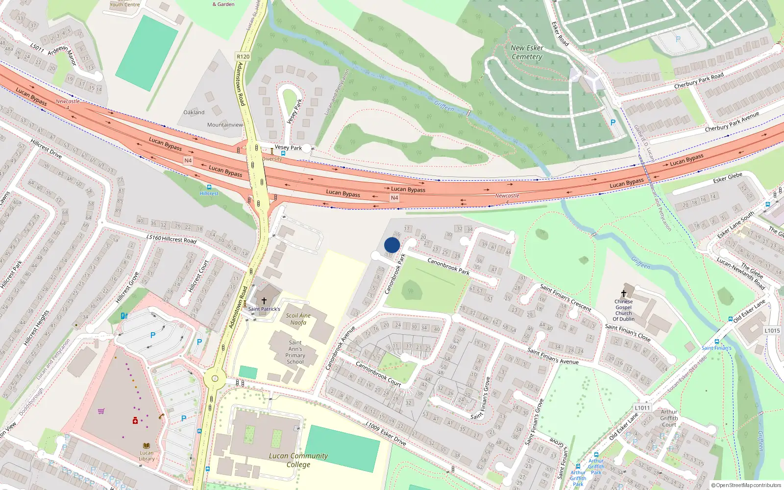 Overhead map showing the location of 13 Cannonbrook Park, Lucan