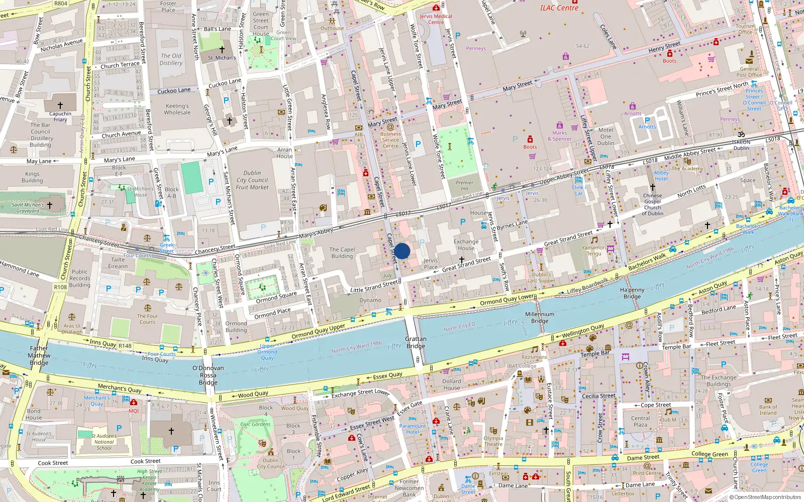 Overhead map showing the location of 13 Capel Street, Dublin 1