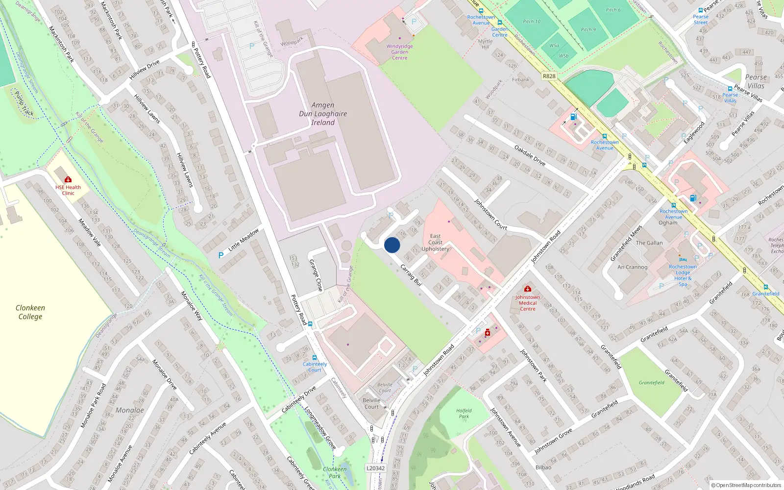 Overhead map showing the location of 13 Carraig Bui, Baile Átha Cliath