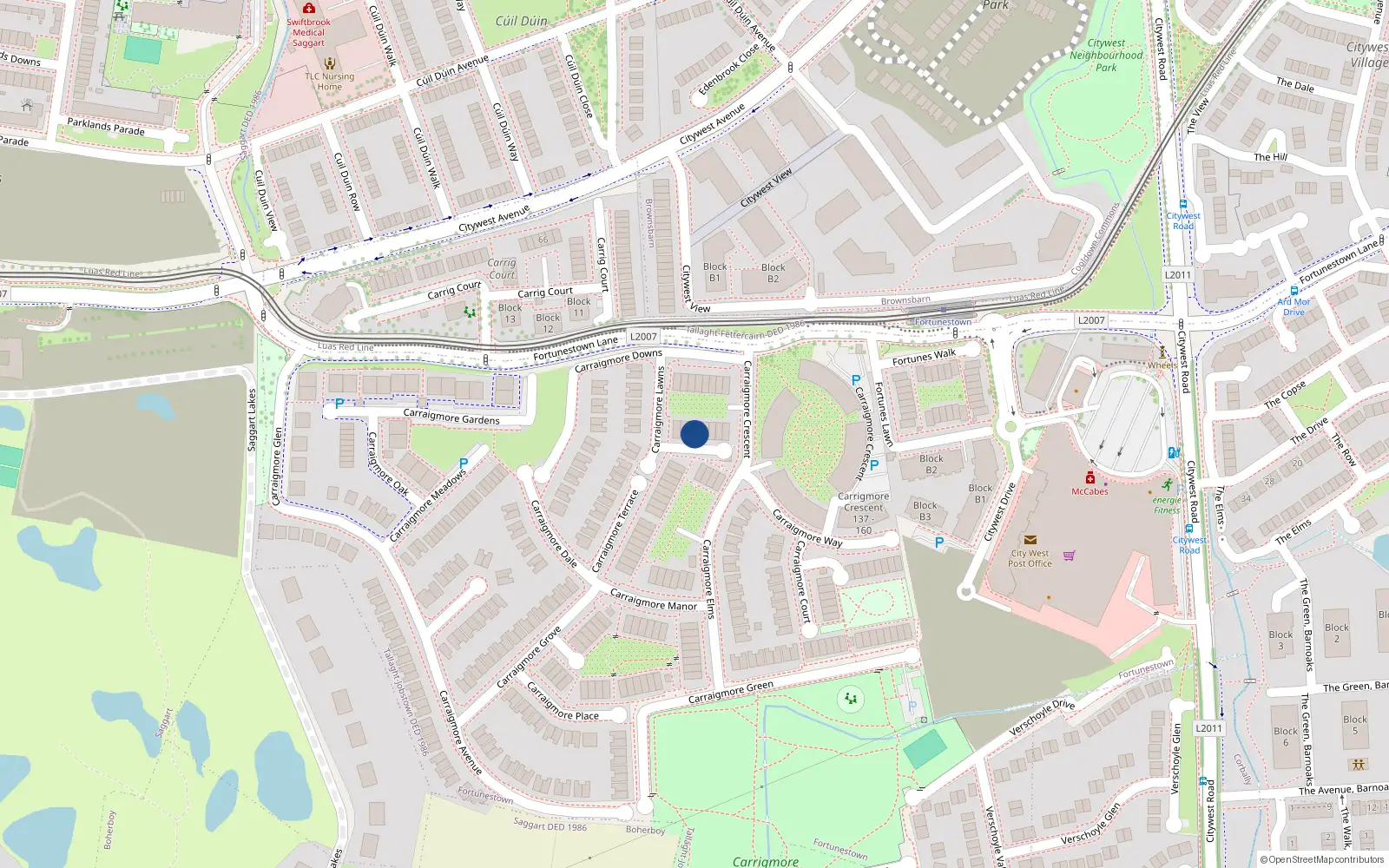 Overhead map showing the location of 13 Carrigmore Lawns, Dublin