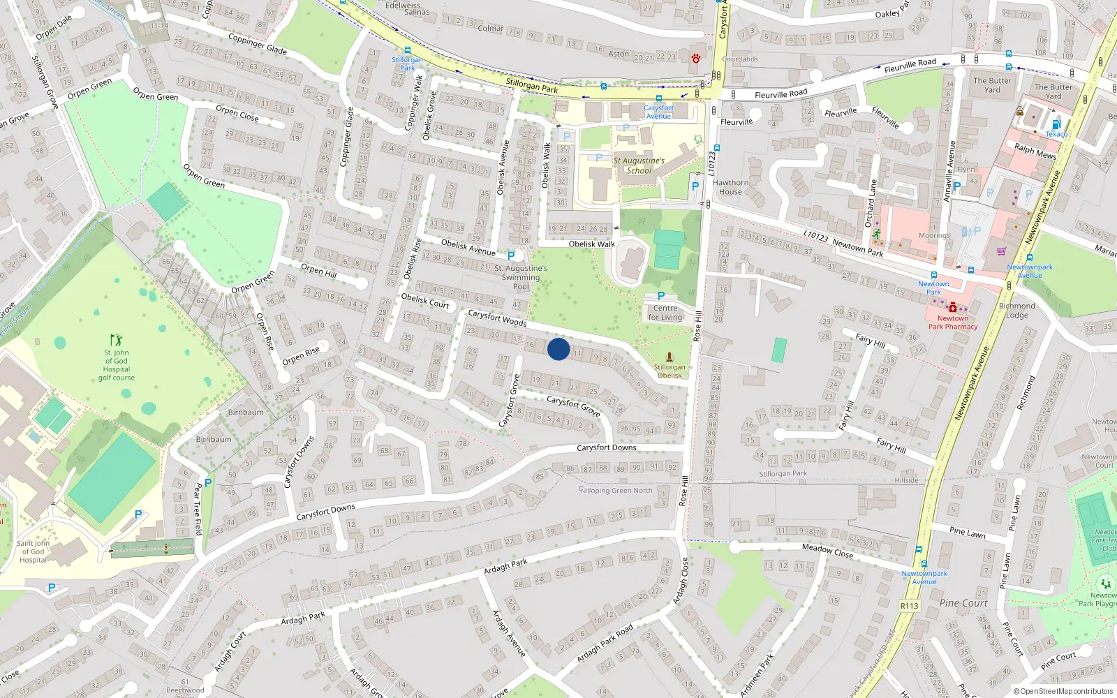 Overhead map showing the location of 13 Carysfort Woods, Blackrock