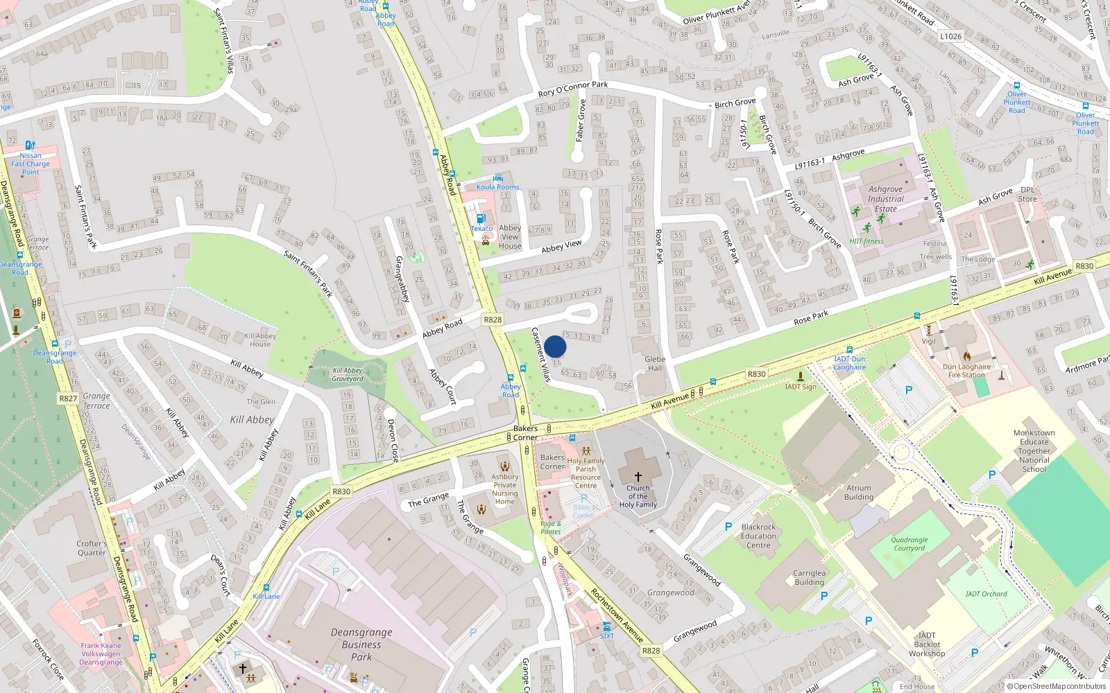 Overhead map showing the location of 13 Casement Villas, Kill Avenue, Dun Laoghaire