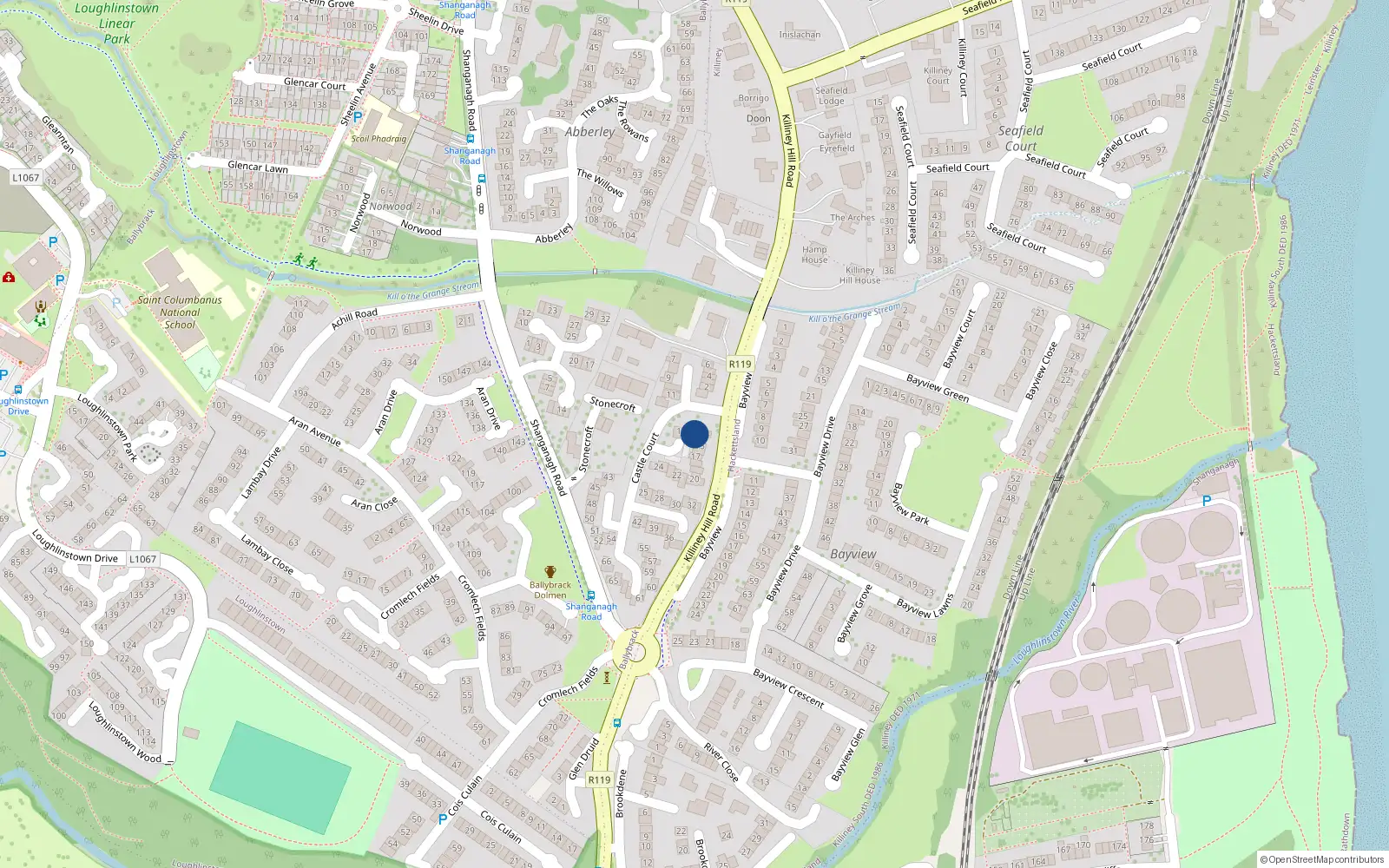 Overhead map showing the location of 13 Castle Court, Killiney Hill Road, Killiney