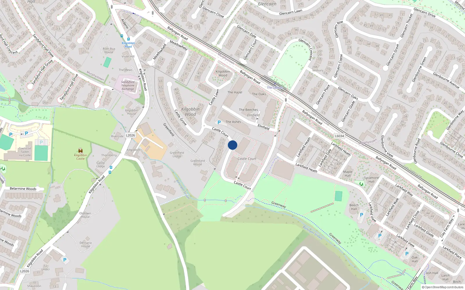Overhead map showing the location of 13 Castle Court, Sandyford