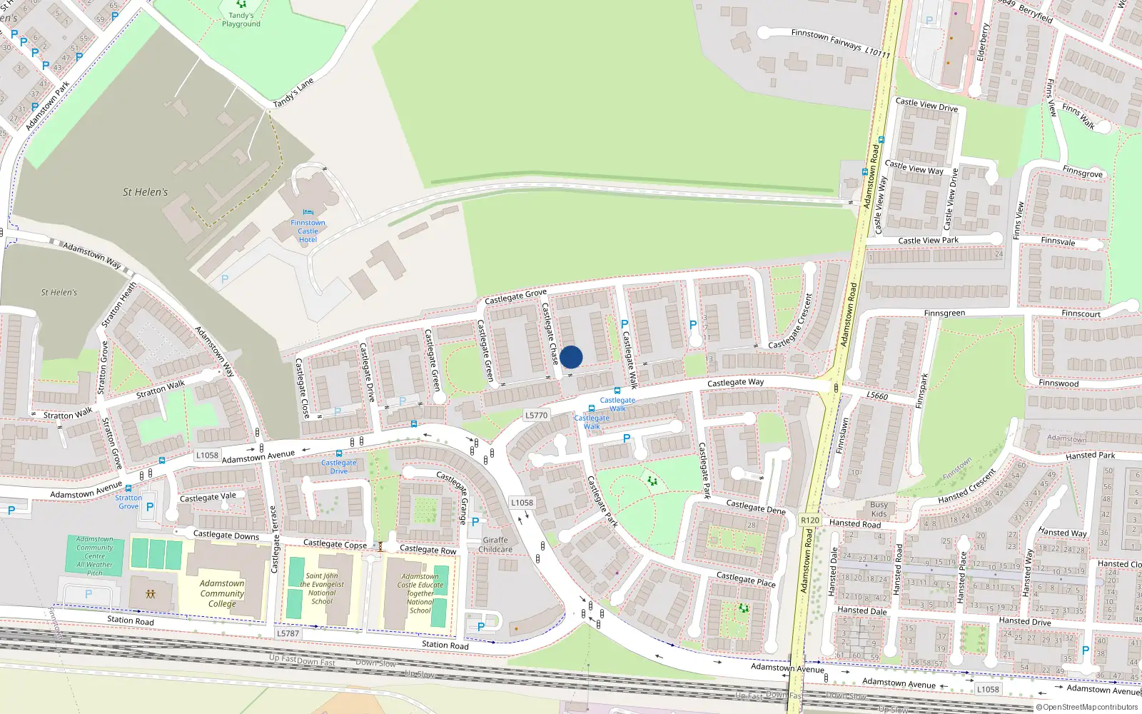 Overhead map showing the location of 13 Castlegate Chase, Lucan
