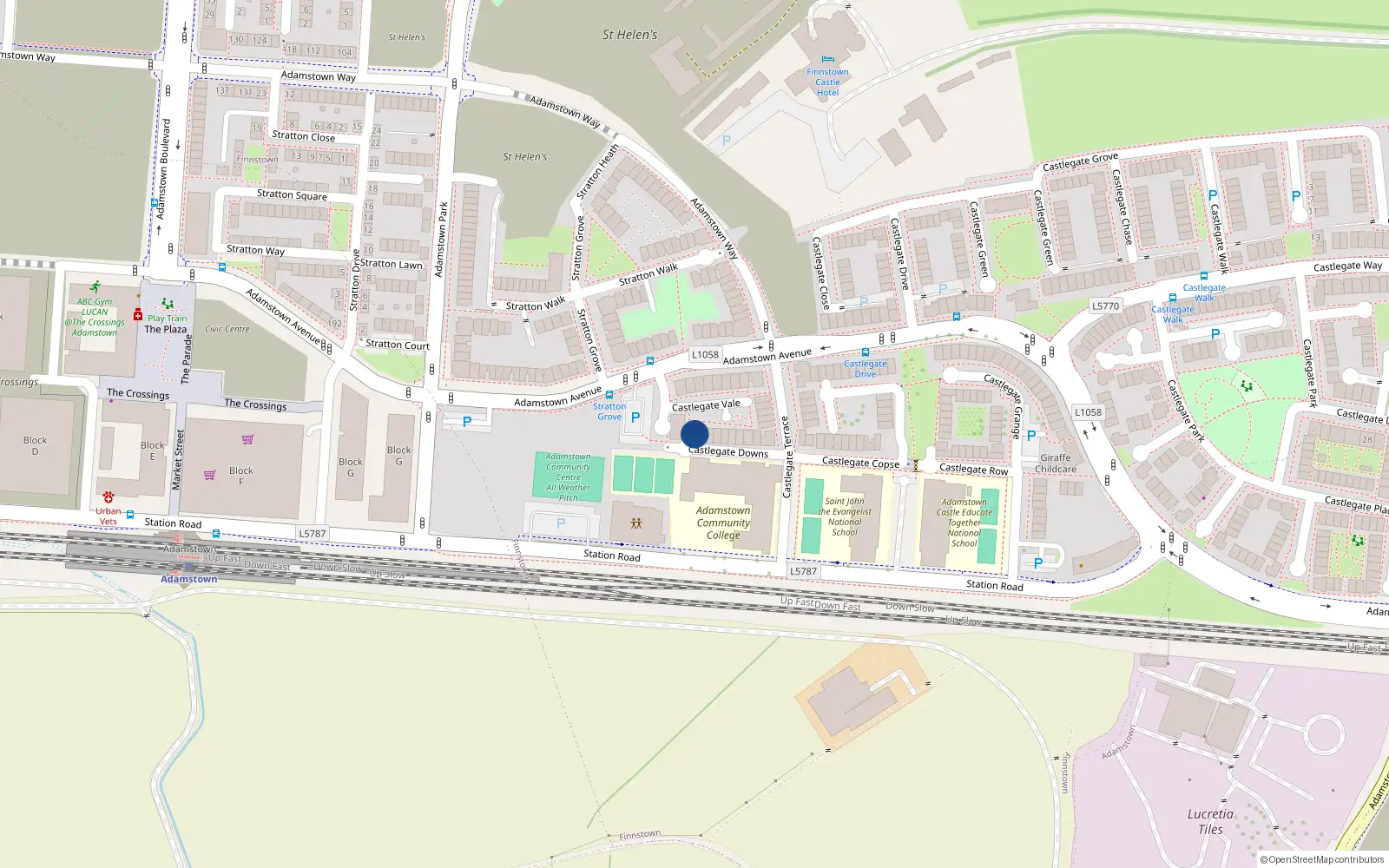 Overhead map showing the location of 13 Castlegate Downs, Lucan
