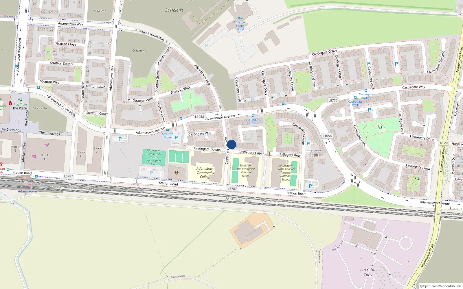 Overhead map showing the location of 13 Castlegate Terrace, Adamstown