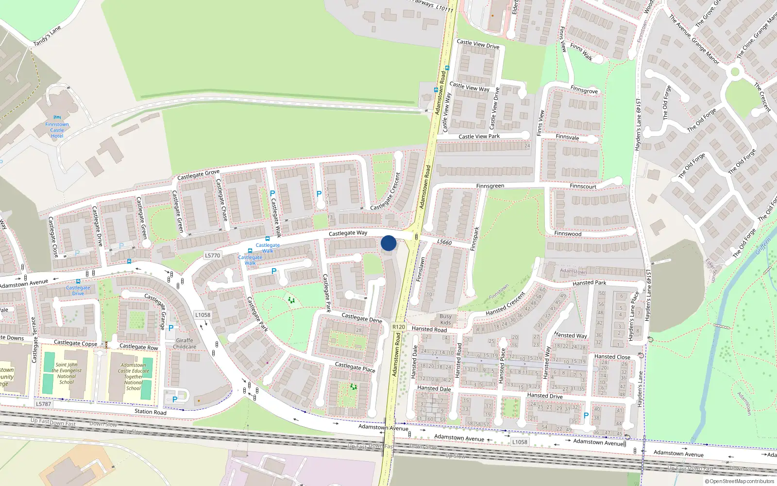 Overhead map showing the location of 13 Castlegate Way, Lucan
