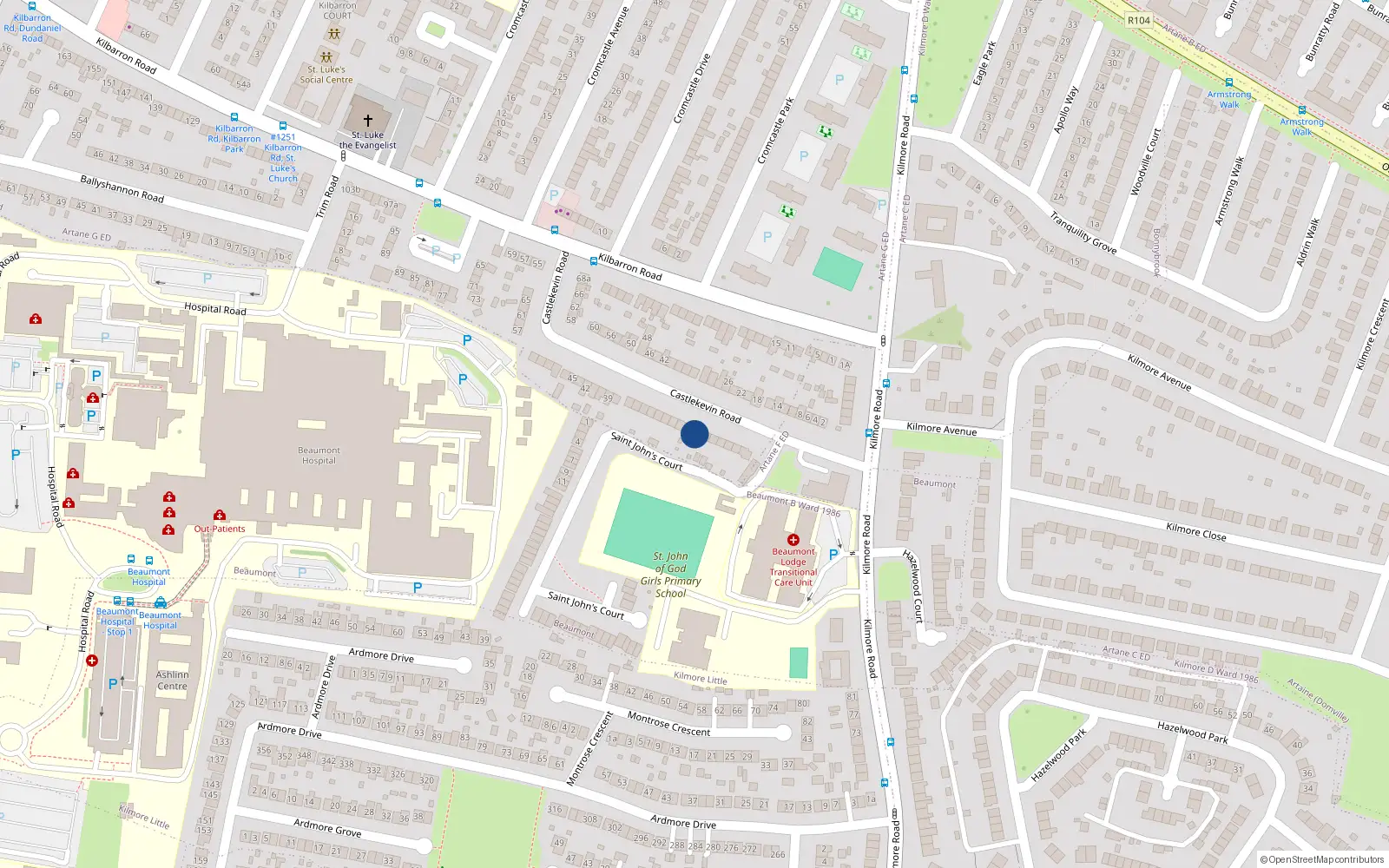 Overhead map showing the location of 13 Castlekevin Road, Kilmore, Coolock