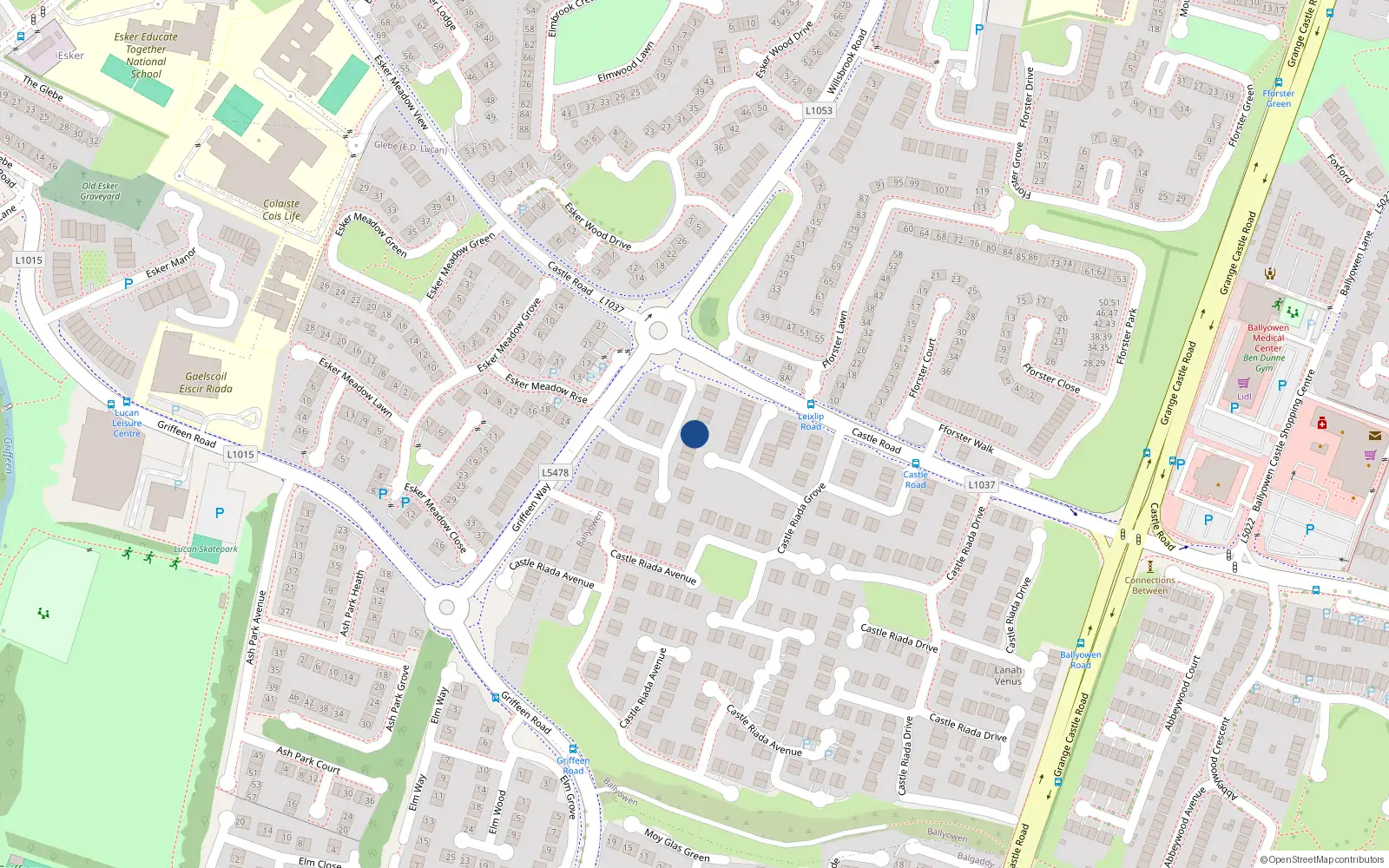 Overhead map showing the location of 13 Castleriada Crescent, Lucan, Dublin