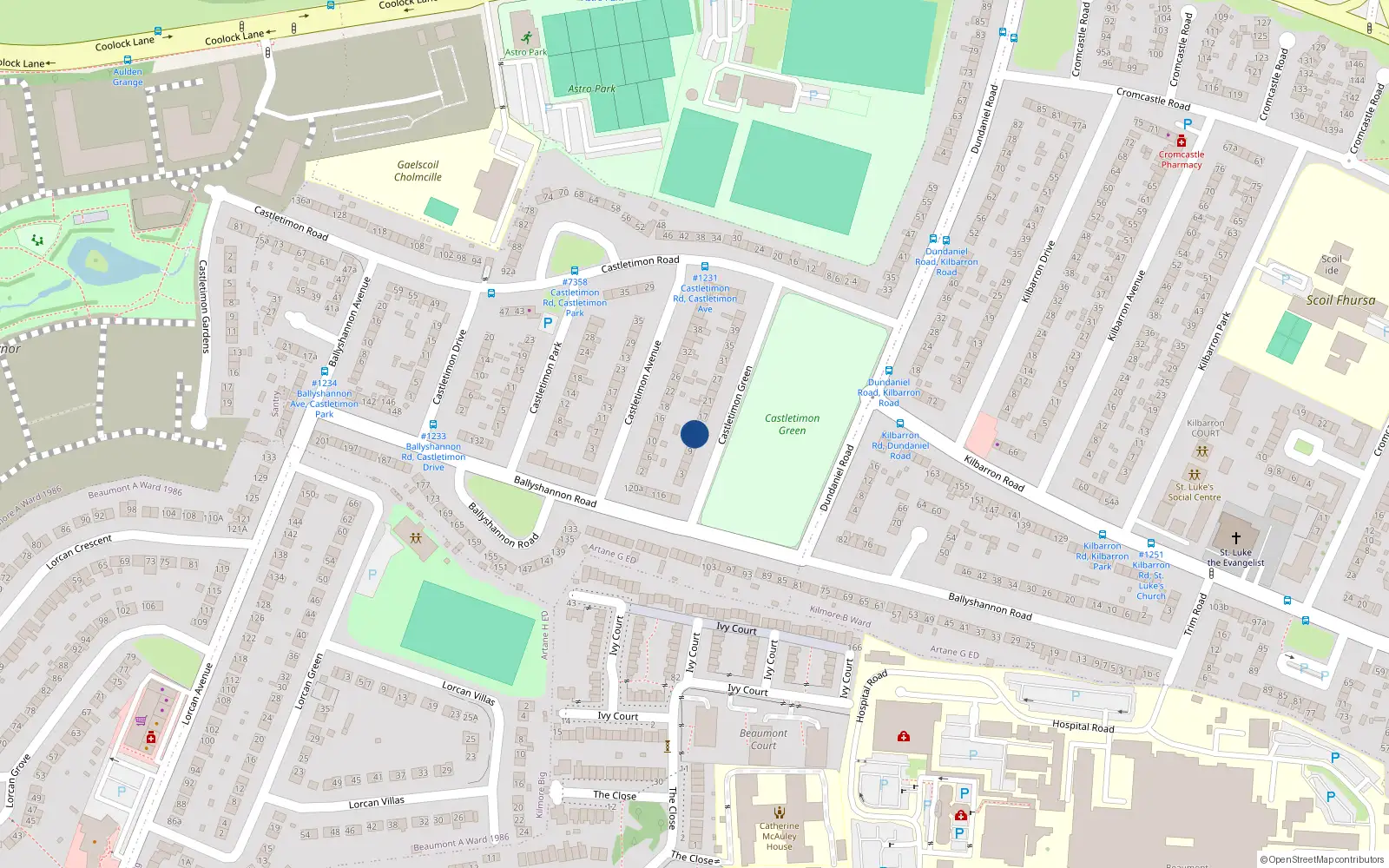 Overhead map showing the location of 13 Castletimon Green, Dublin 5