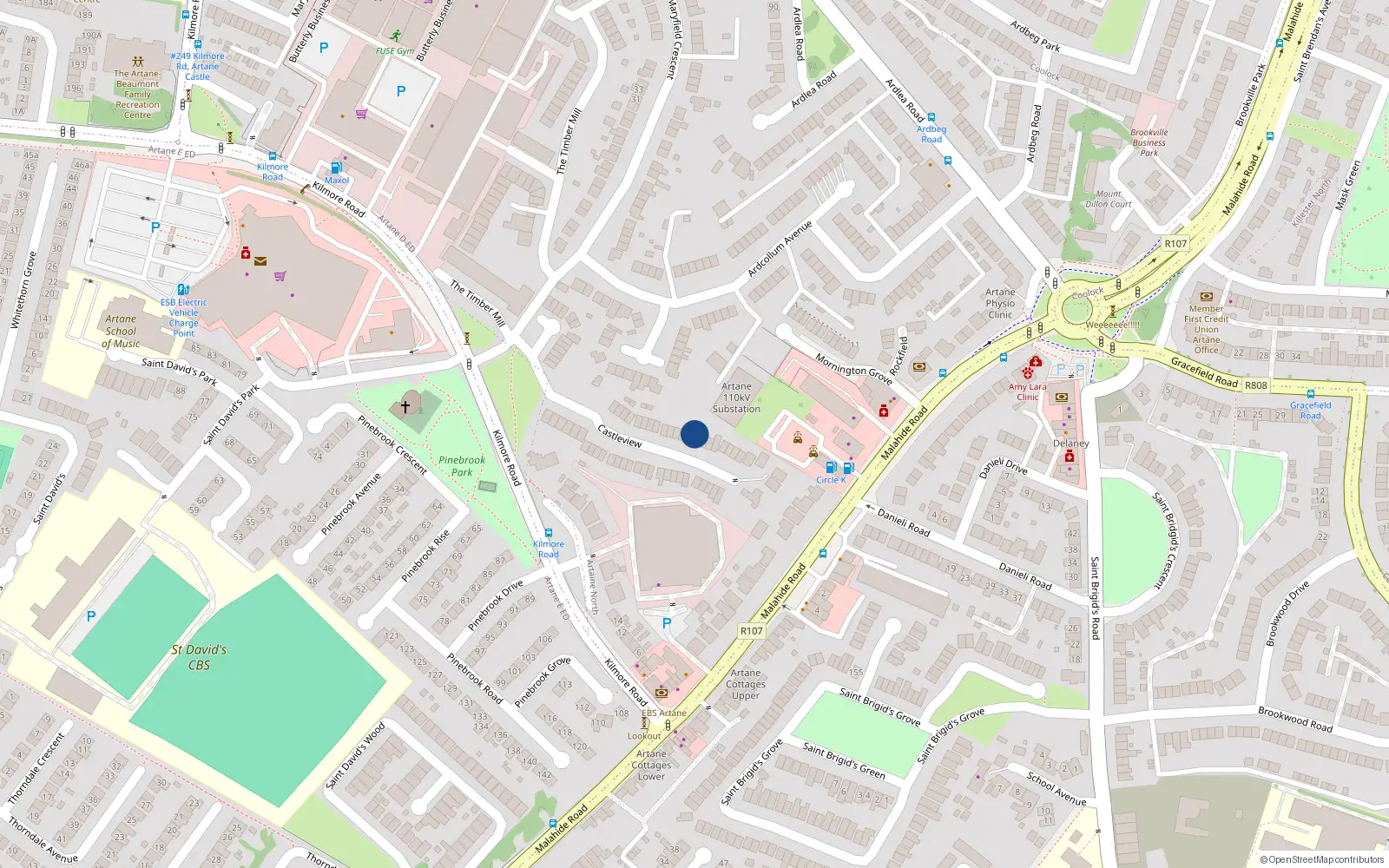 Overhead map showing the location of 13 Castleview, Dublin 5