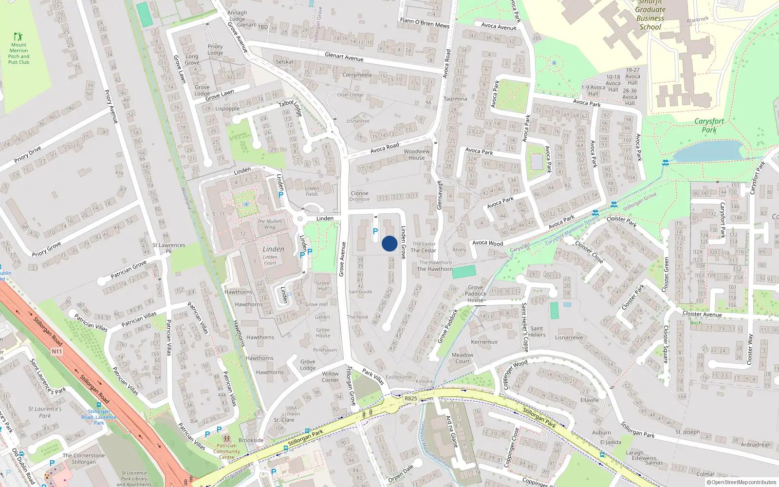 Overhead map showing the location of 13 Cedar Square, Blackrock