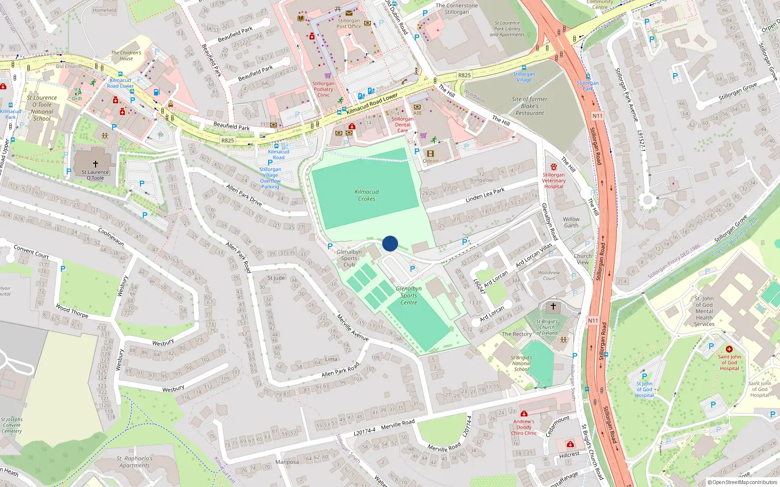 Overhead map showing the location of 13 Cedarmount, Glenalbyn Road, Stillorgan