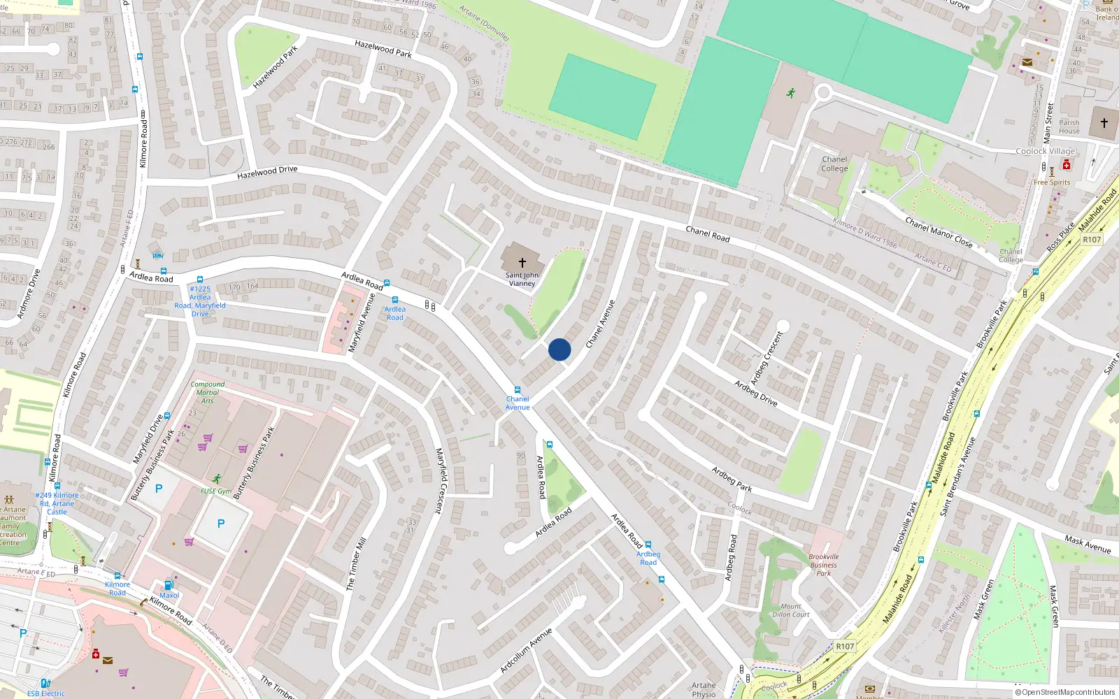 Overhead map showing the location of 13 Chanel Avenue, Artane, Dublin 5
