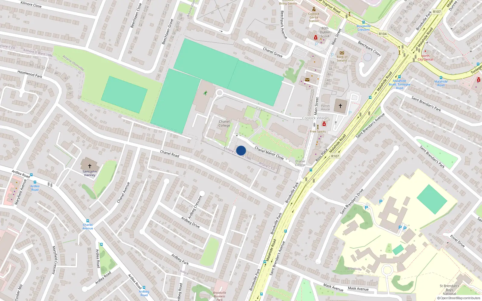 Overhead map showing the location of 13 Chanel Manor Close, Dublin 5