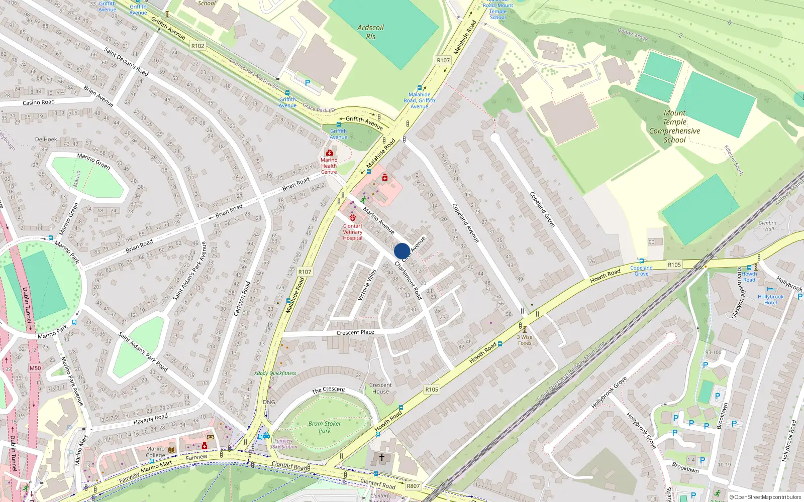 Overhead map showing the location of 13, 13 Charlemont Road, Dublin 3