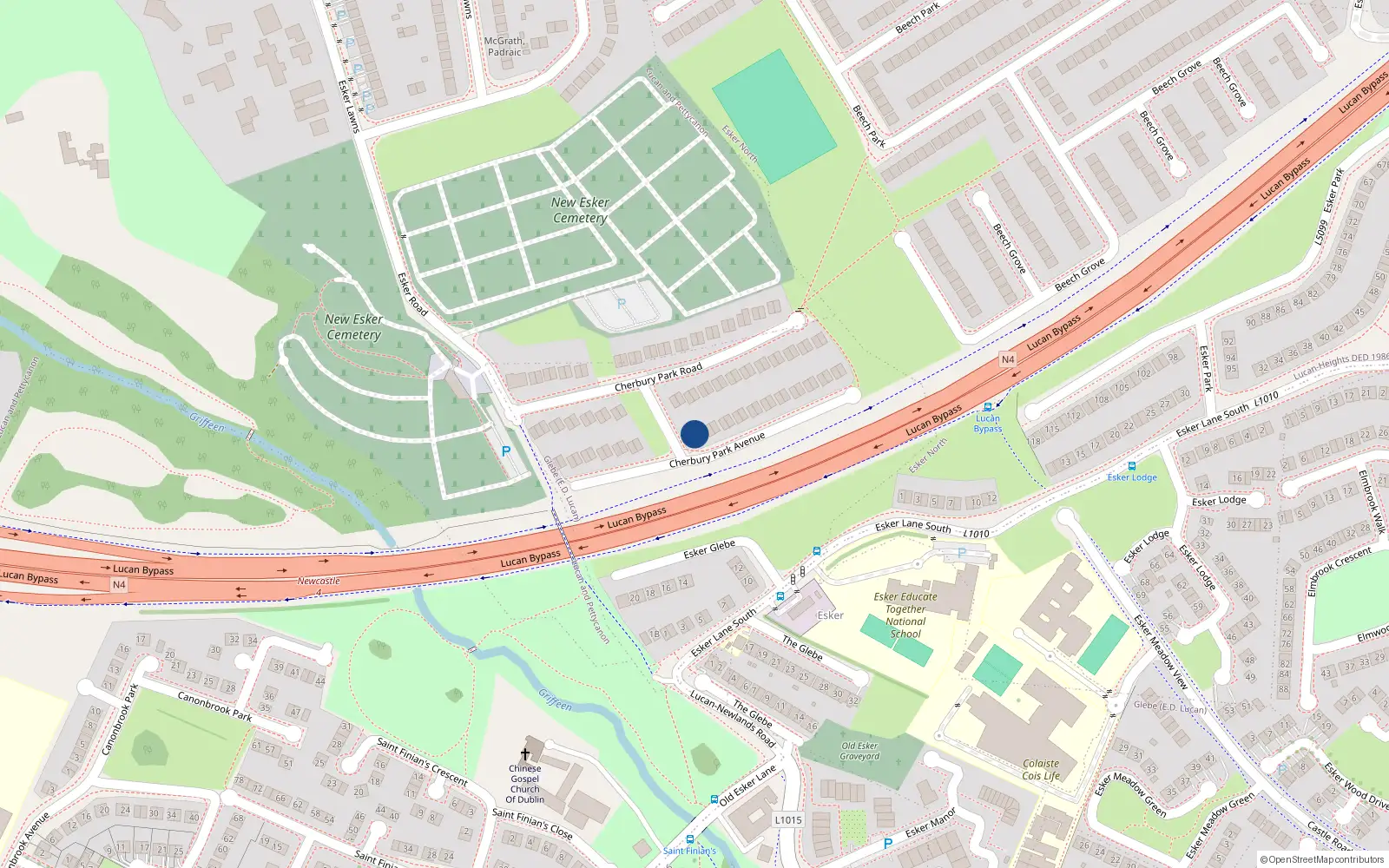 Overhead map showing the location of 13 Cherbury Park Avenue, Lucan