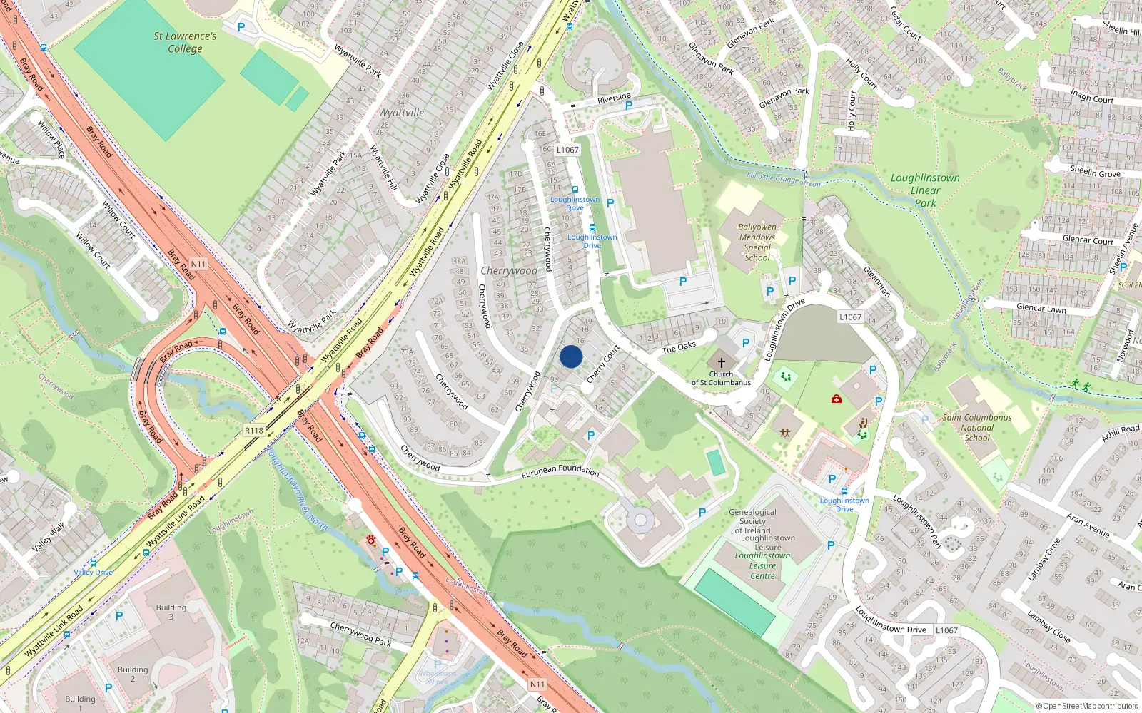Overhead map showing the location of 13 Cherrycourt, Co Dublin