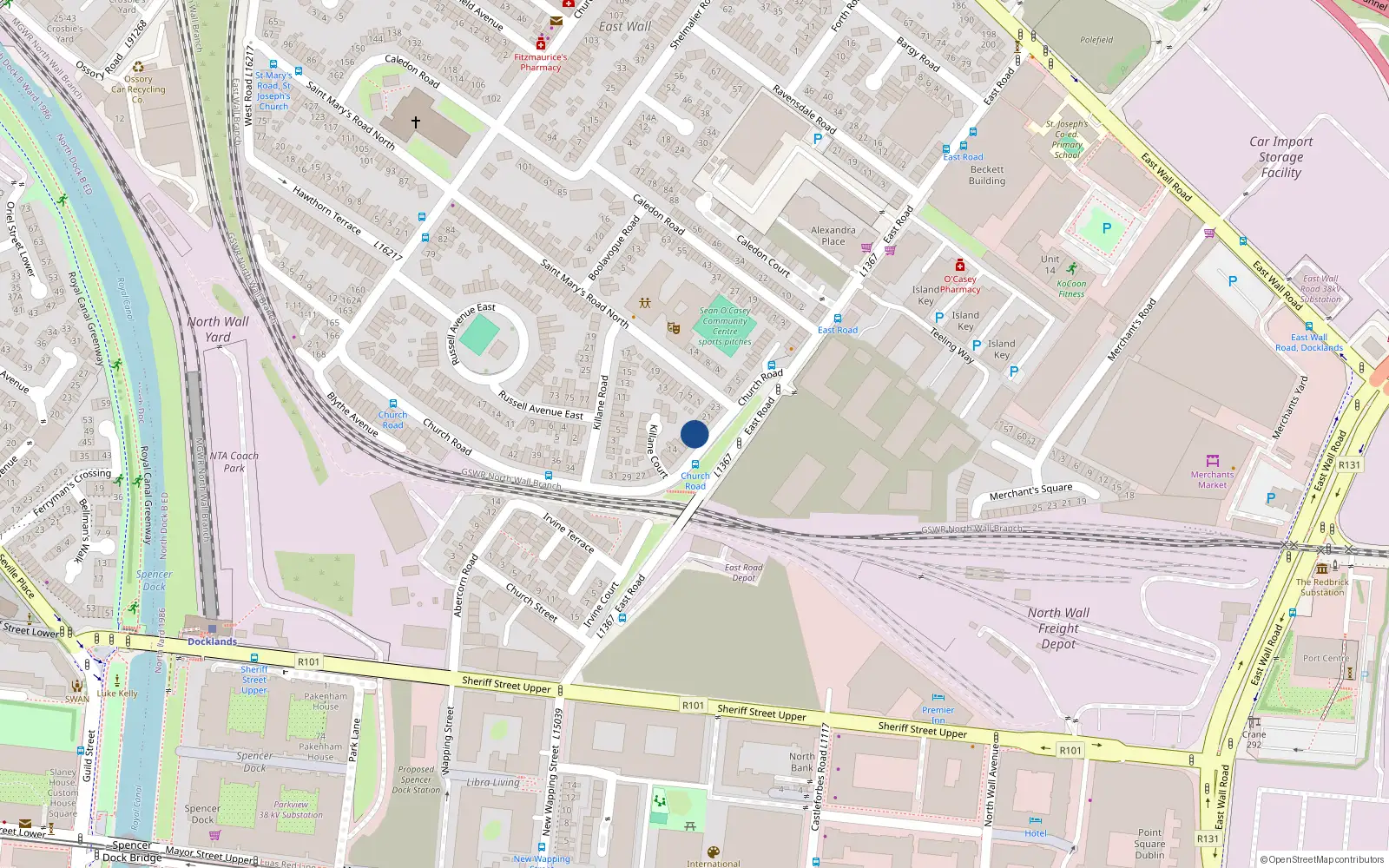 Overhead map showing the location of 13 Church Road, Dublin 3