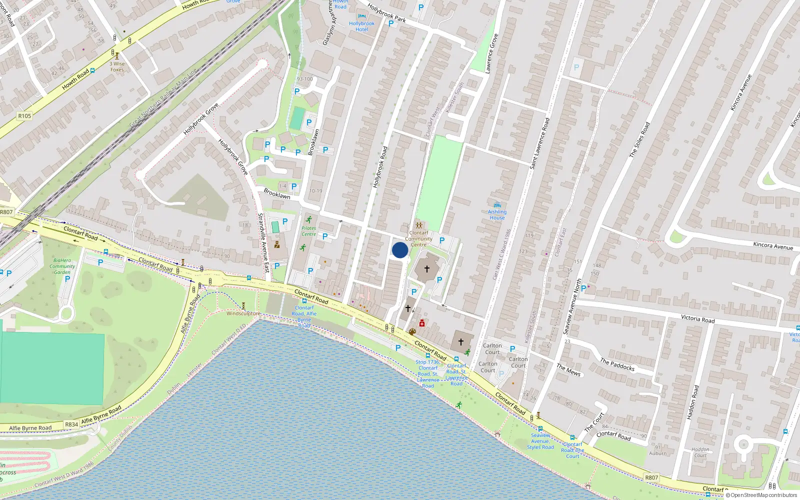 Overhead map showing the location of 13 Churchfield, 59/60 Clontarf Road, Clontarf