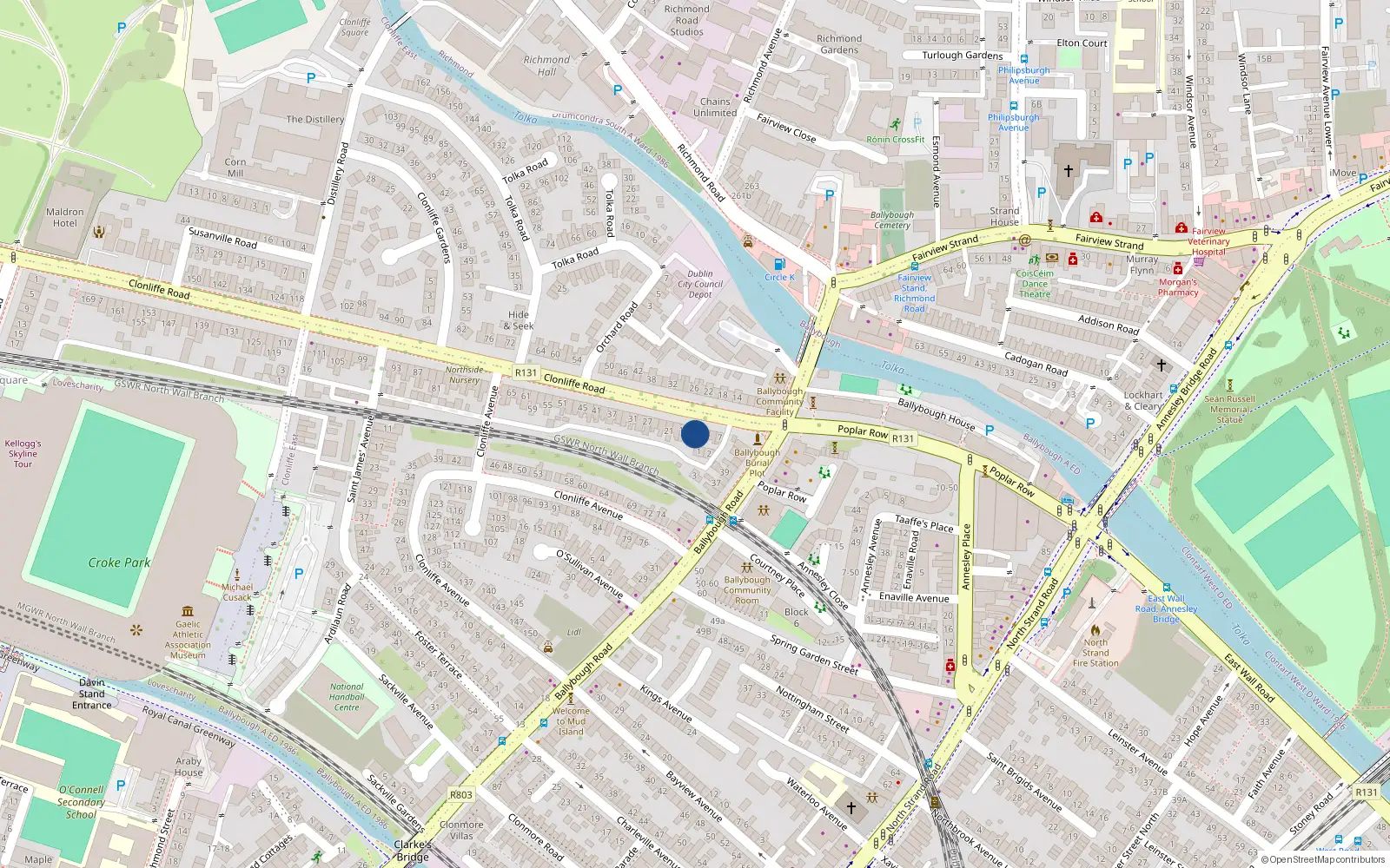 Overhead map showing the location of 13 Clonliffe Road, Dublin 3