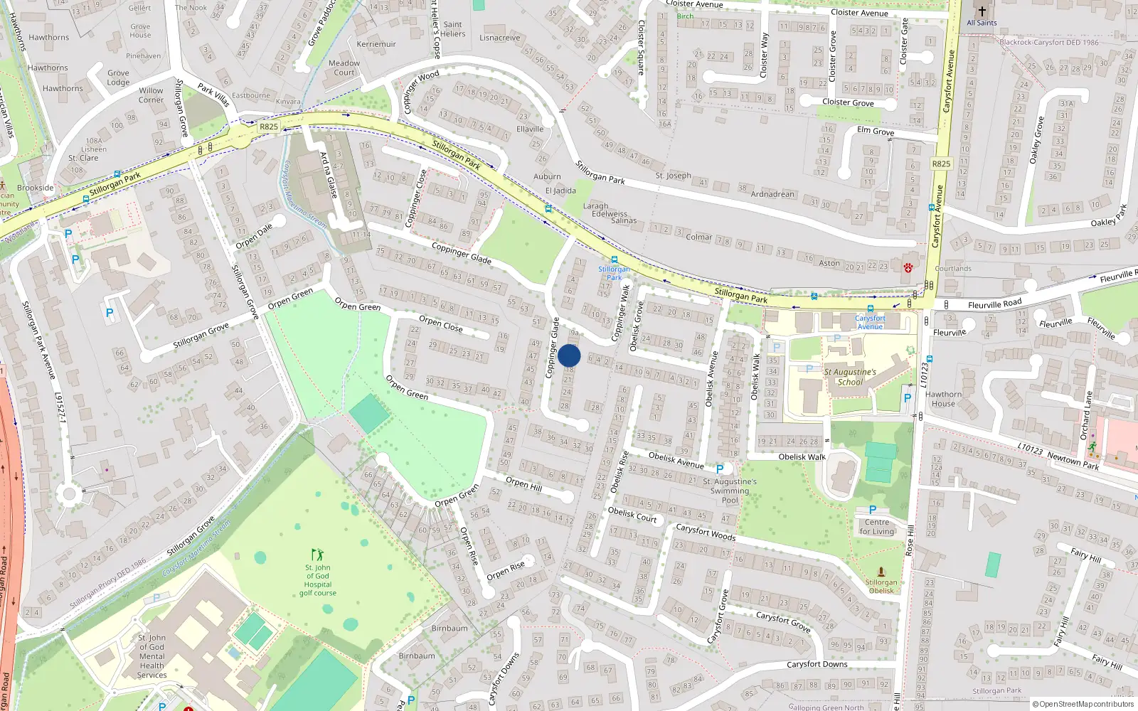 Overhead map showing the location of 13 Coppinger Glade, Dublin