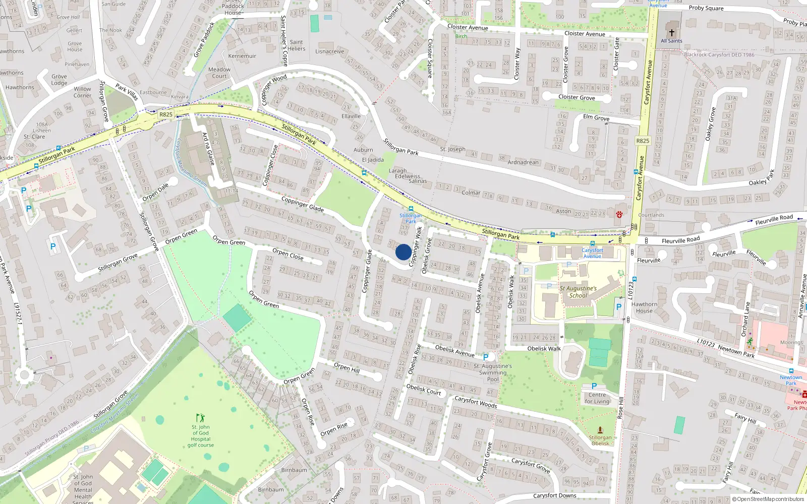 Overhead map showing the location of 13 Coppinger Walk, Co Dublin